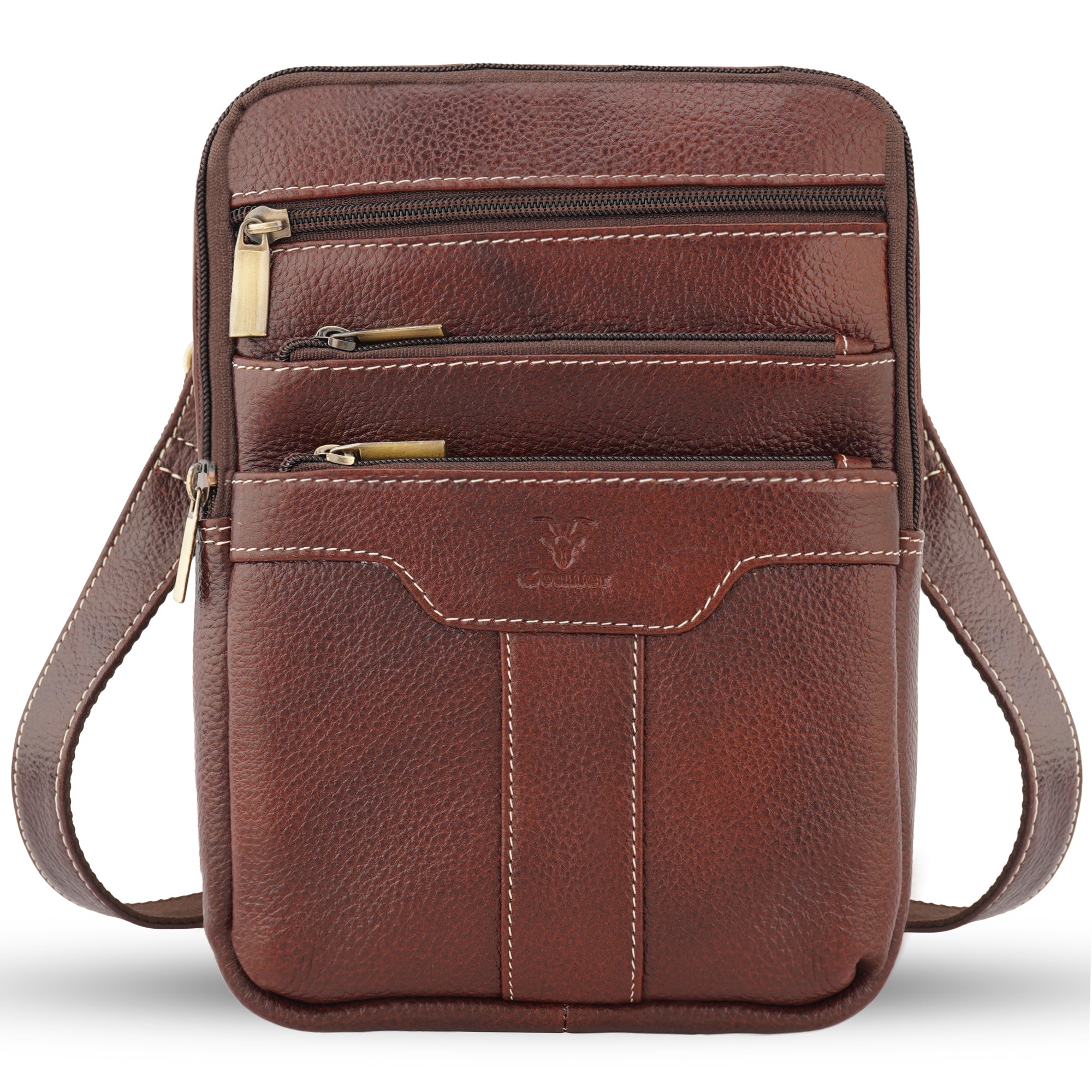 Goatter Genuine Leather Multi Compartments And Multi Pockets Travel Sling Bag For Unisex