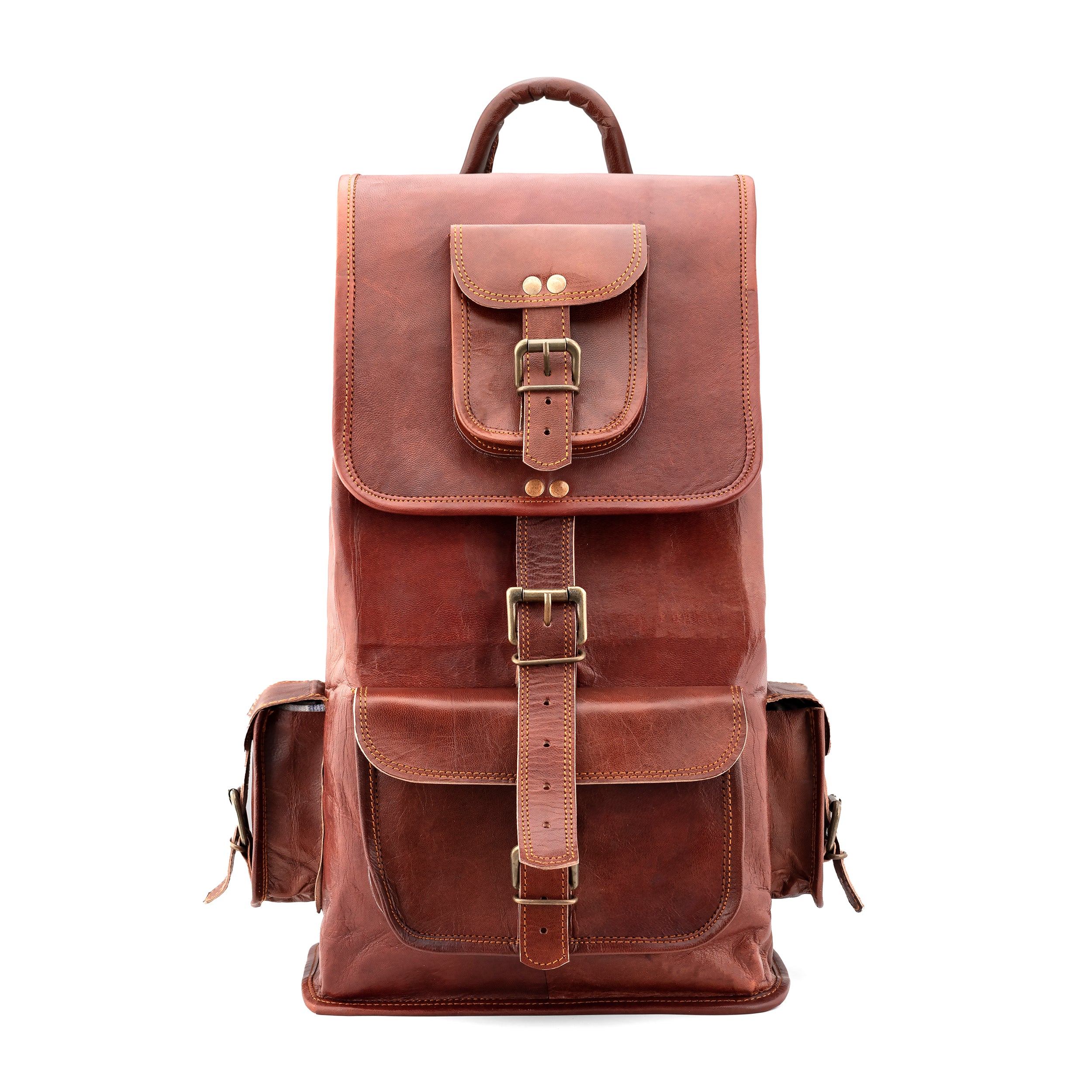 Goatter Genuine Leather Vintage Style 18" Inch Unisex Backpack for Travel Hiking Camping Rucksack, - Goatter