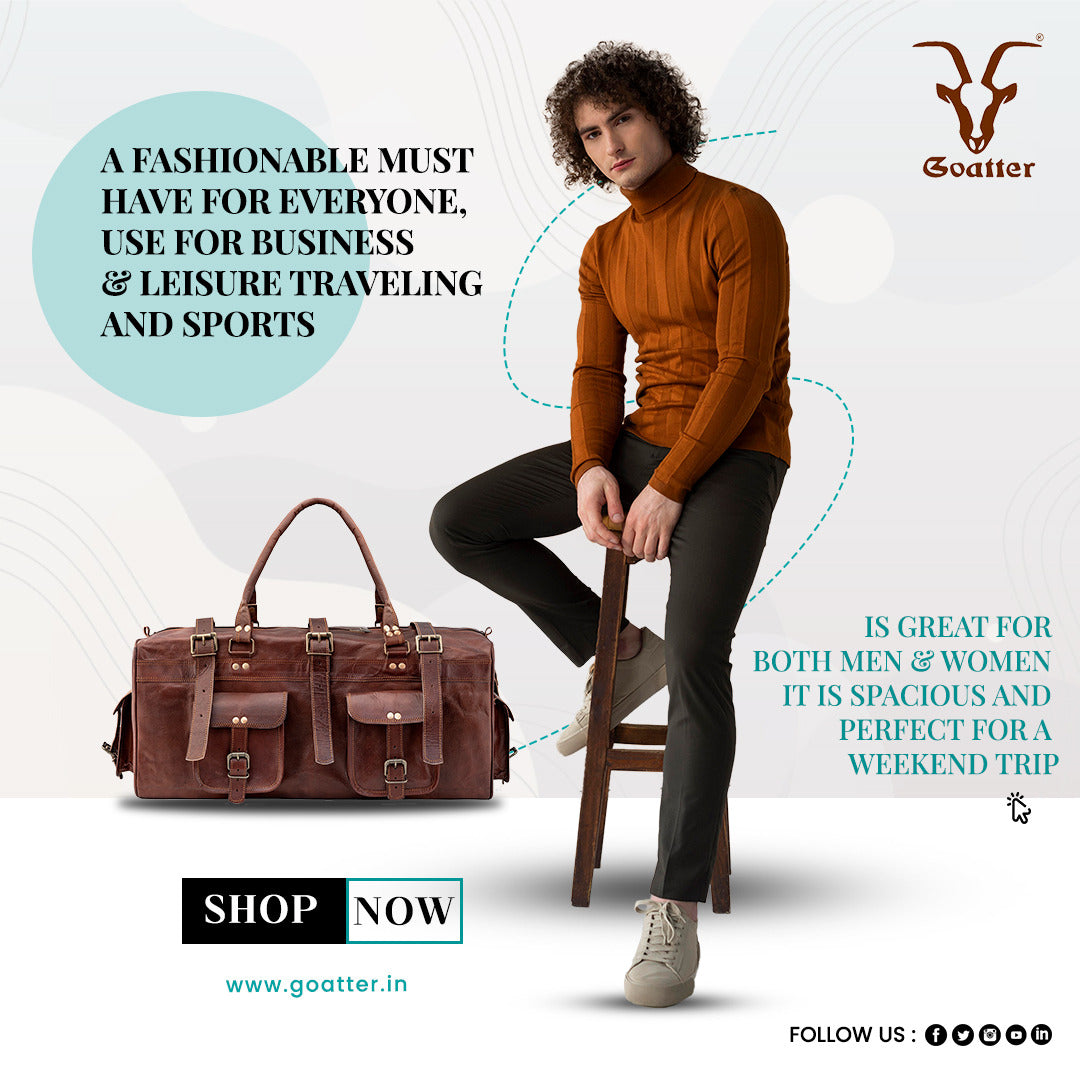 Goatter Genuine Leather Multi Pockets Travel Overnight 22″ Duffle Bag for Men Large Size