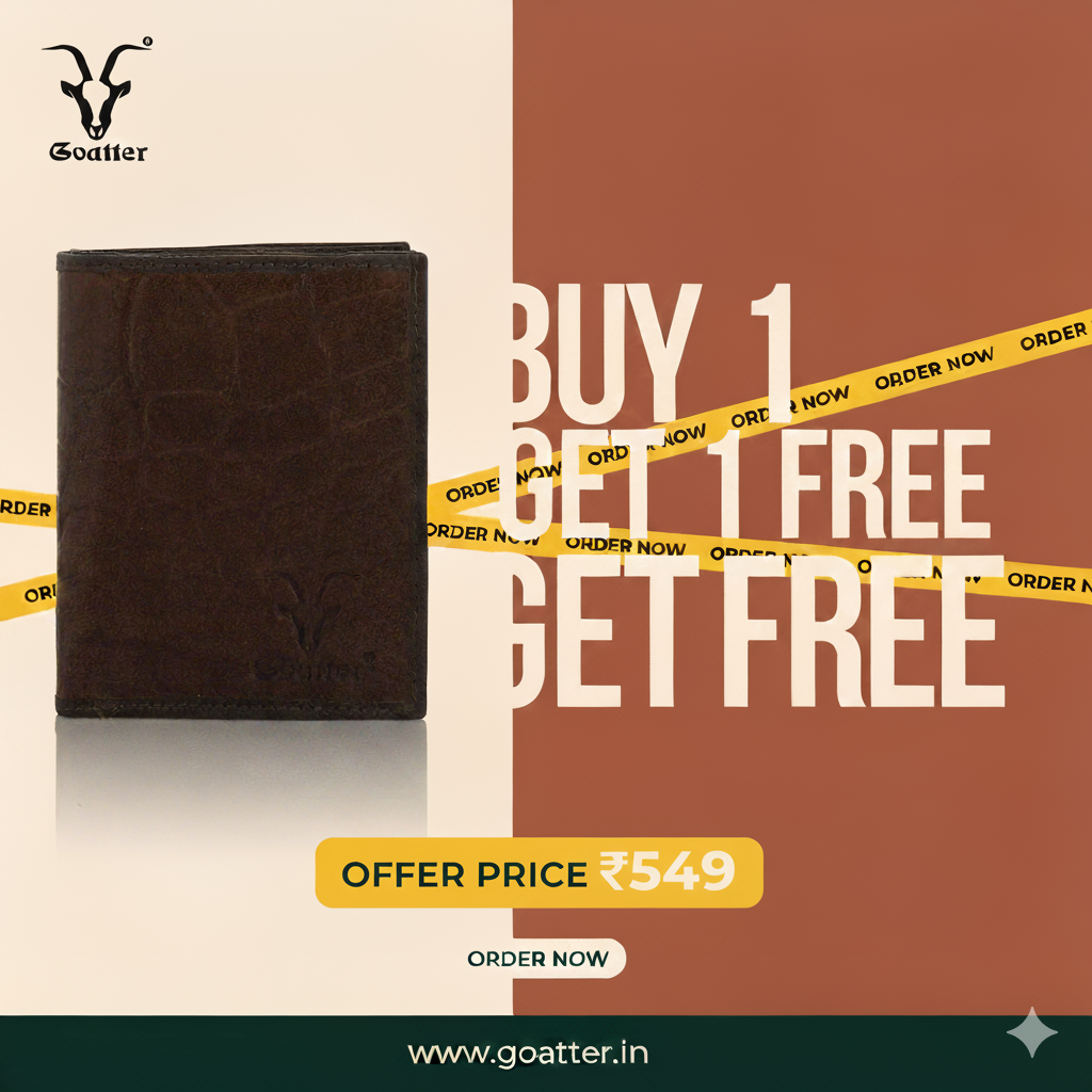 Goatter Men's Hunter Leather Men's Trifold Wallet(Brown) Set of Two