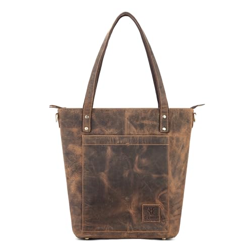 Goatter Genuine Leather Tote Bag For Women, (Large Size, Brown)