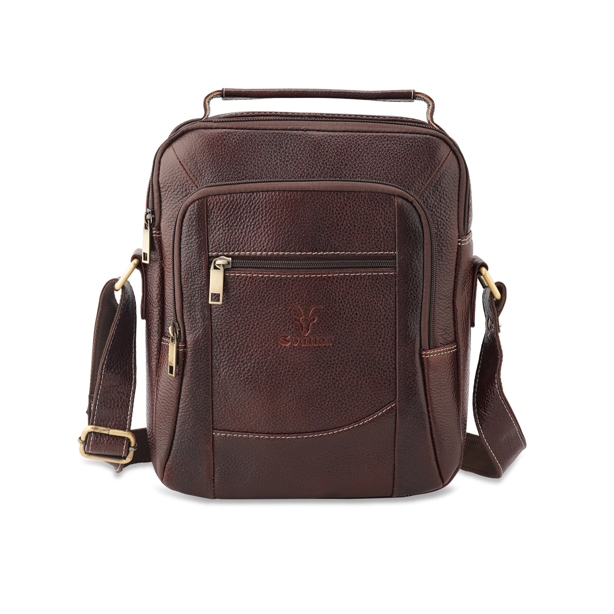 Goatter Genuine Leather 11”Inch Multi Compartment And Multi Pocket Men's Messenger Bags