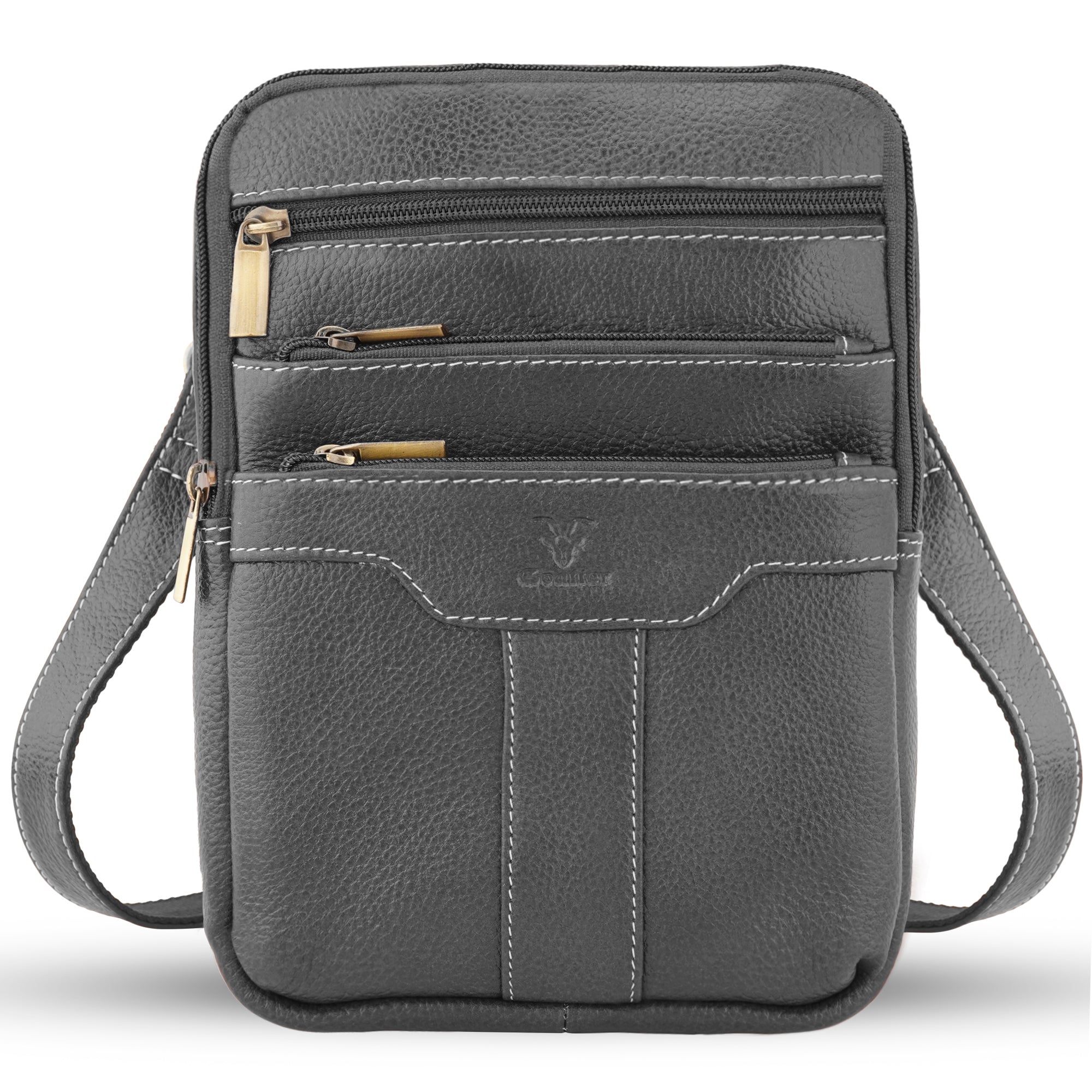 Goatter Genuine Leather Multi Compartments And Multi Pockets Travel Sling Bag For Unisex