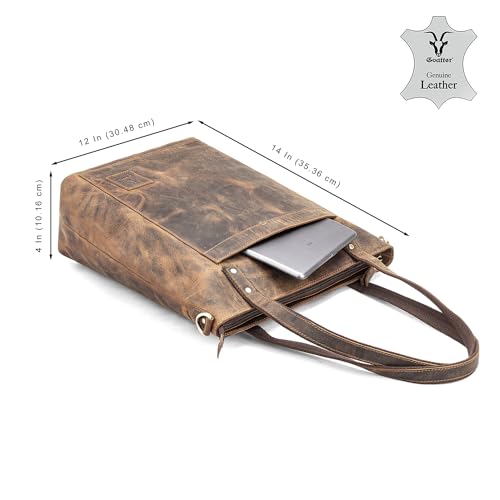 Goatter Genuine Leather Tote Bag For Women, (Large Size, Brown)