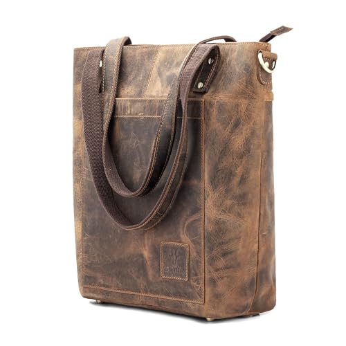 Goatter Genuine Leather Tote Bag For Women, (Large Size, Brown)
