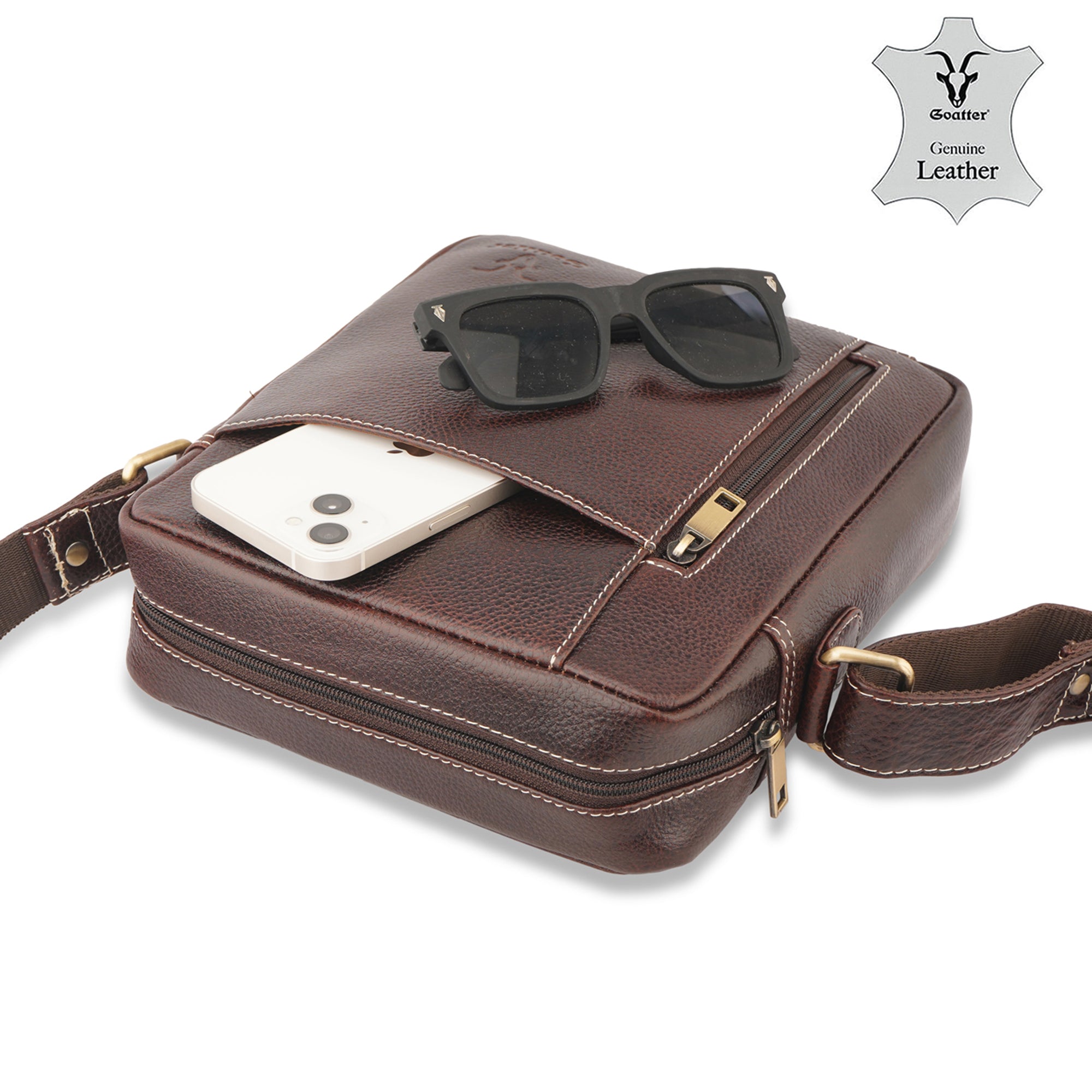 Goatter Genuine Leather Multi Pocket 10" Inch Messenger Sling Bag For Men