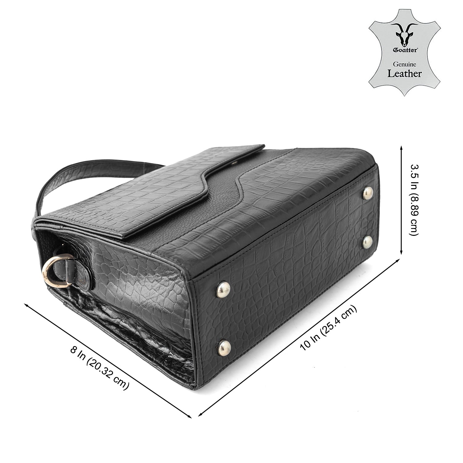 Goatter Genuine Leather Handbag for Women | Luxury Crocodile Texture Satchel Bag