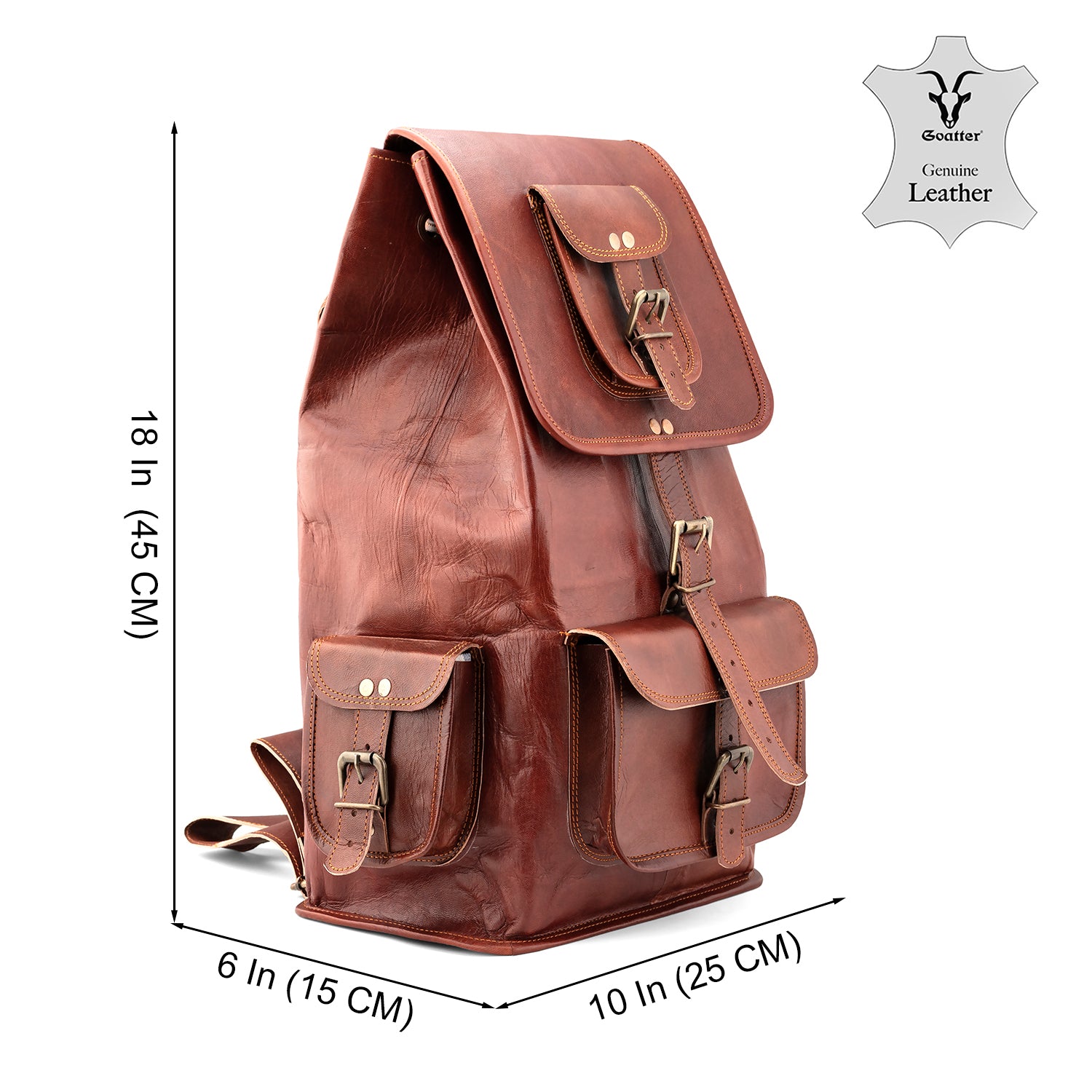 Goatter Genuine Leather Vintage Style 18″ Inch Unisex Backpack for Travel Hiking Camping Rucksack