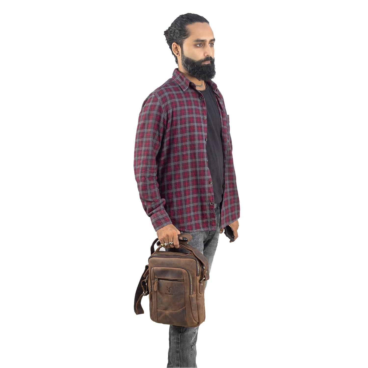 Goatter Men's Hunter Leather 11" Inch Messenger Bag