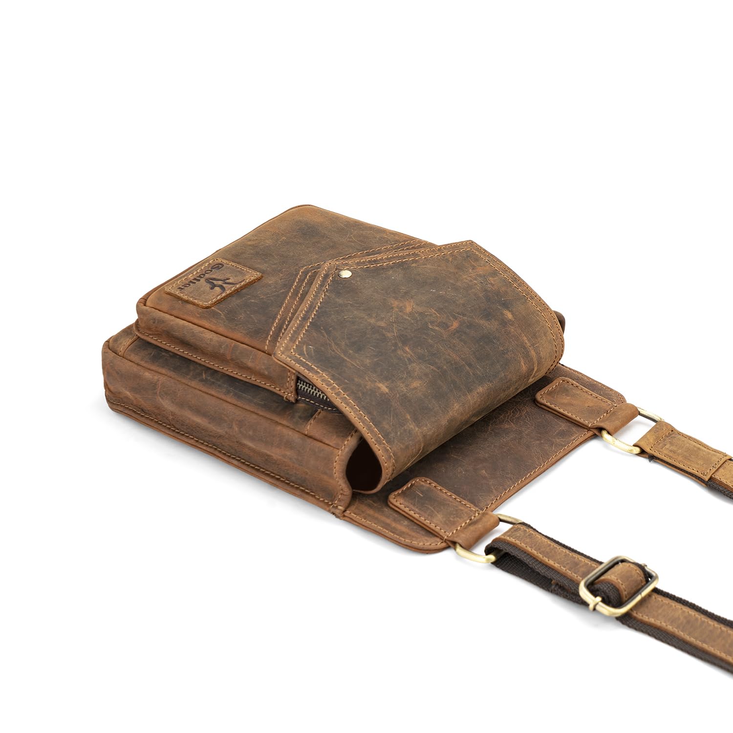 Goatter Genuine Leather Multi Pocket 11″ Inch Messenger Sling Bag For Men,