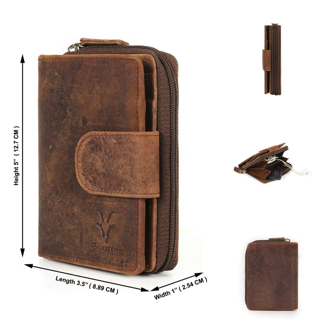 Goatter Men's Hunter Leather RFID Blocking Wallet, Big Size (Brown)