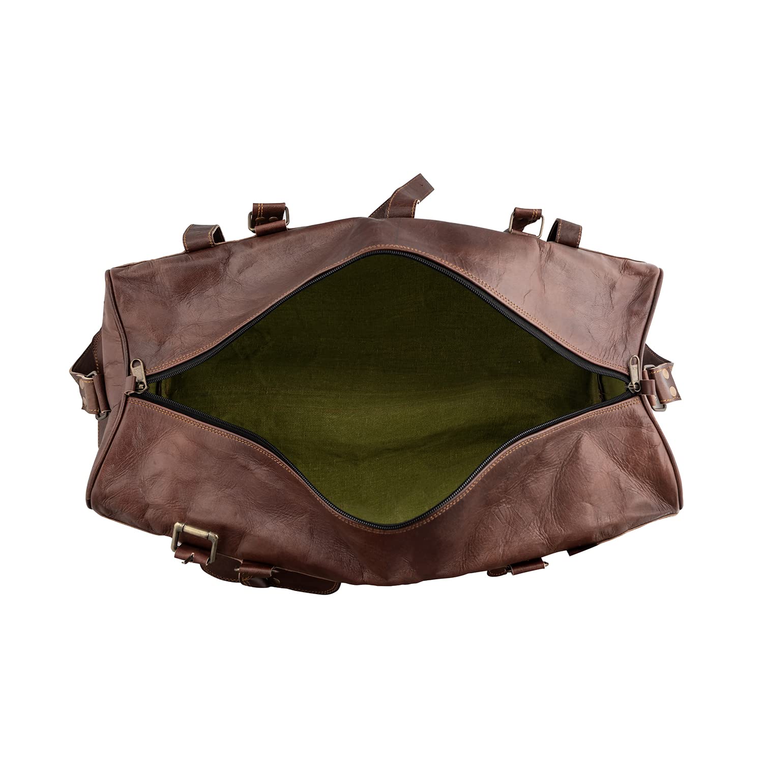 Goatter Genuine Leather Multi Pockets Travel Overnight 22″ Duffle Bag for Men Large Size