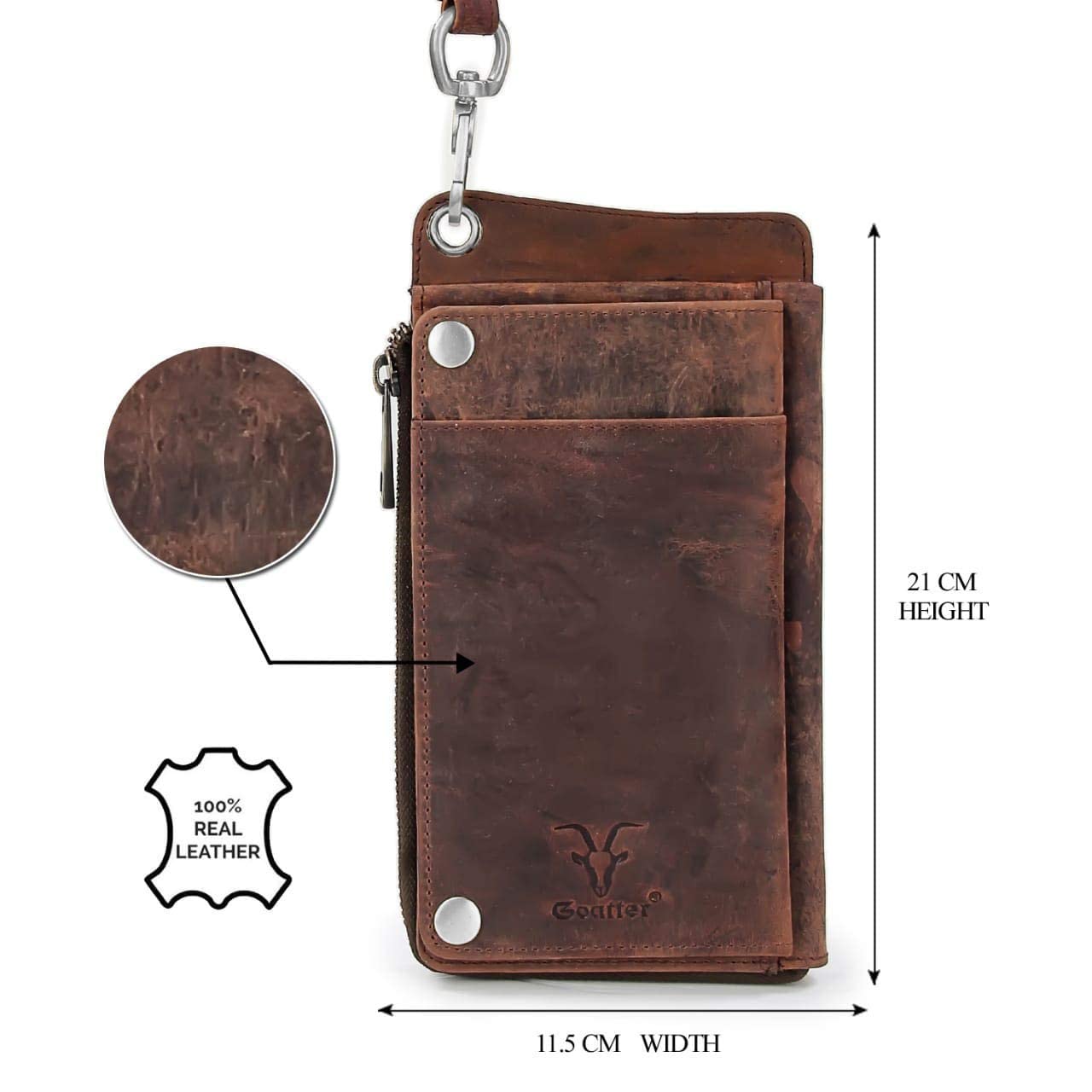 Goatter Hunter Leather Phone, Card & Passport Holder Wallet