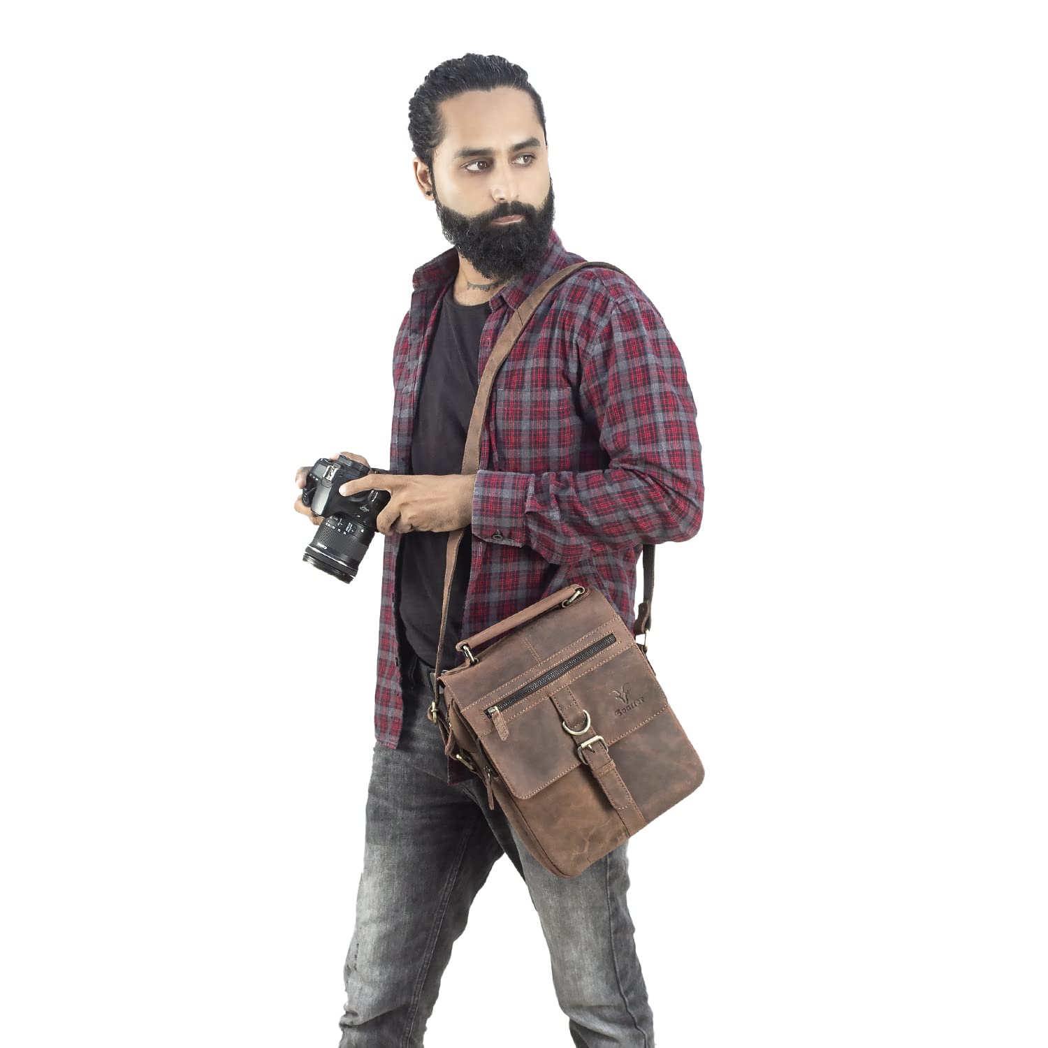 Goatter Men's Hunter Leather 11 Inch Messenger Bag