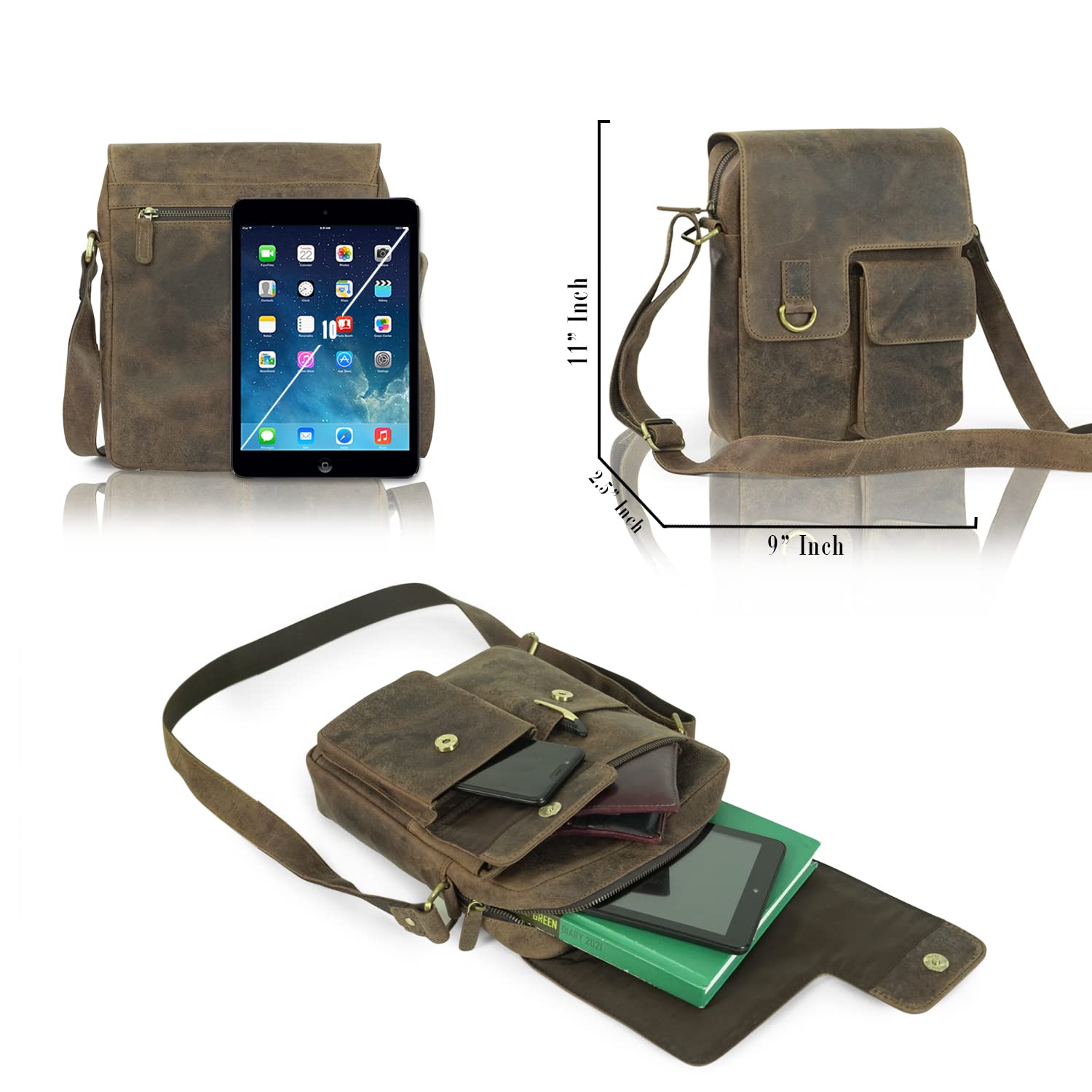 Goatter Hunter Leather 11"Inch Messenger Sling Bags For Men,