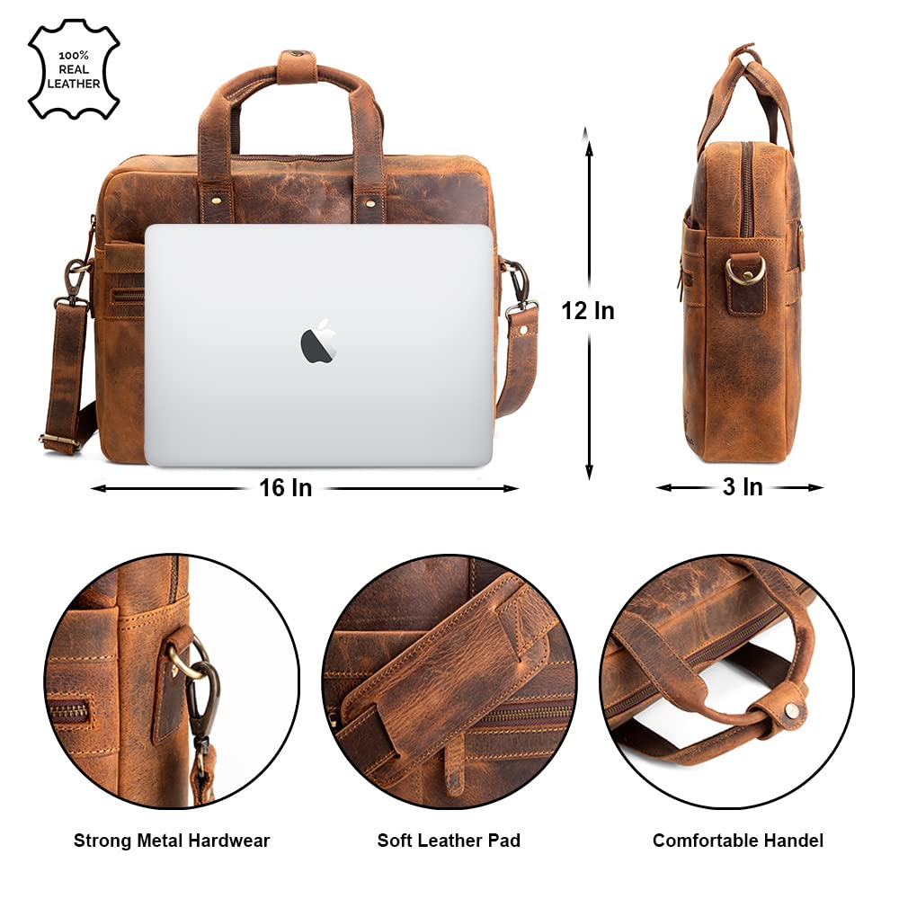 Goatter Hunter Leather  Multi Pockets Office Laptop Messenger Bag For Men