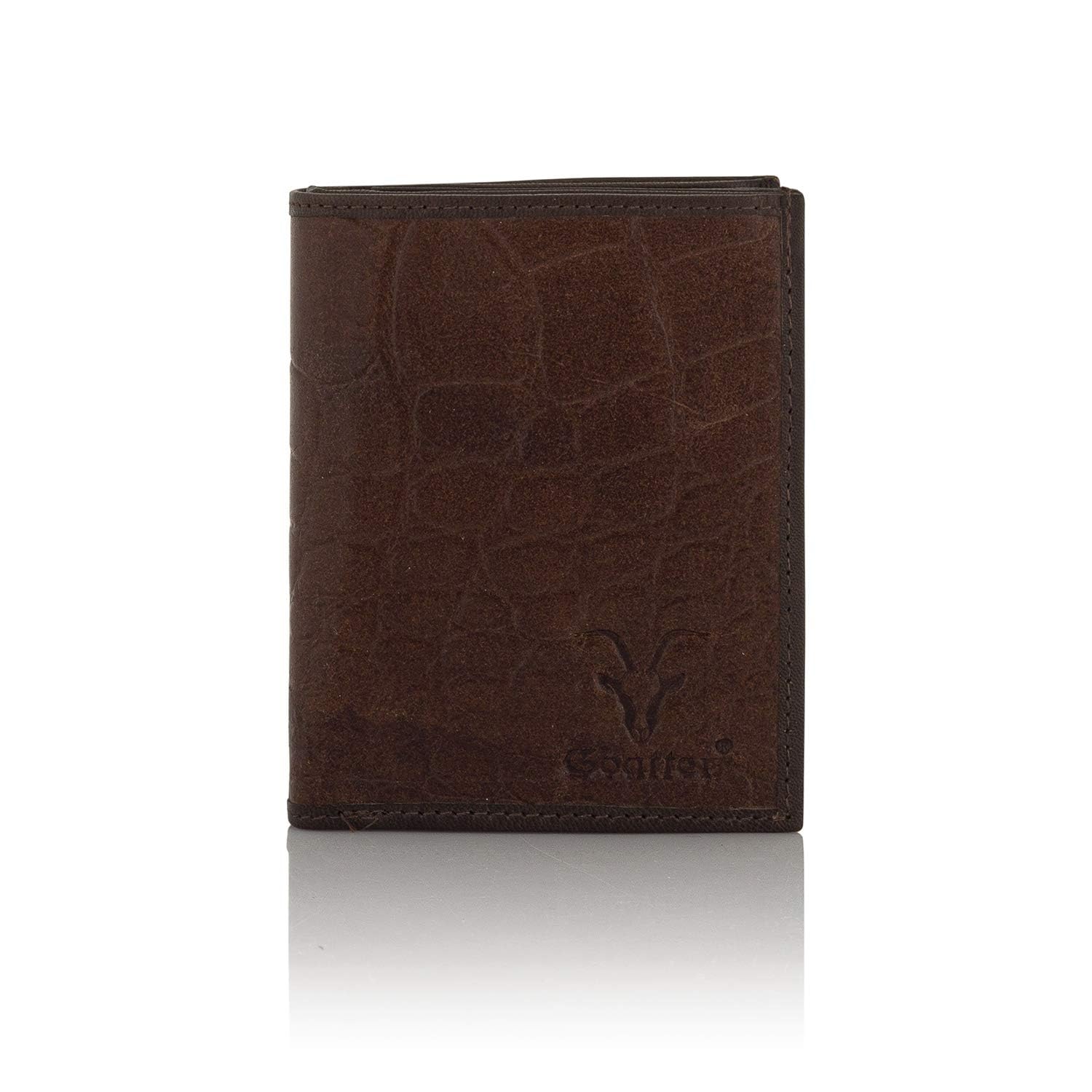 Goatter Men's Hunter Leather Men's Trifold Wallet(Brown) Set of Two