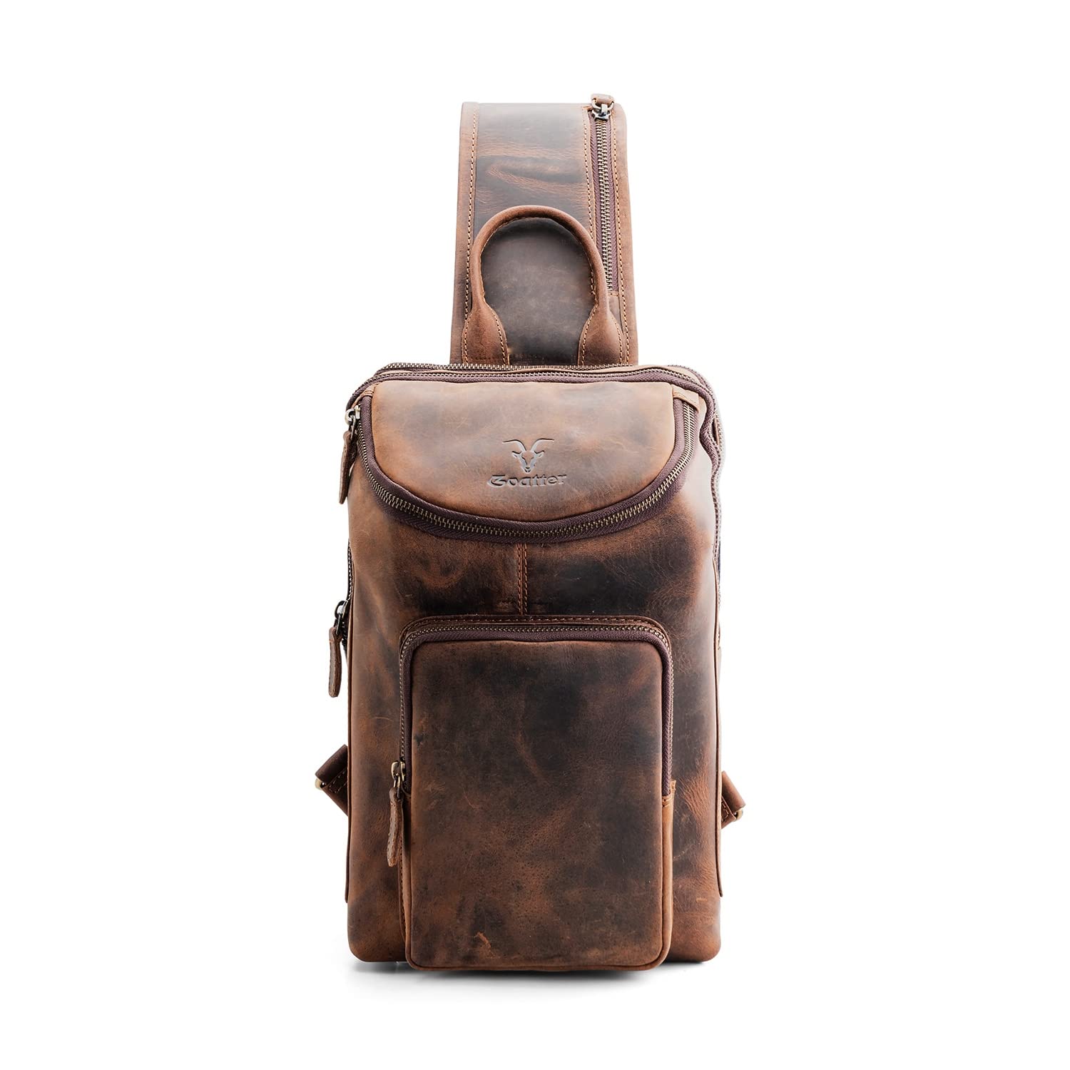 Goatter Hunter Leather Coffee Brown Men's Chest Bag/Backpack