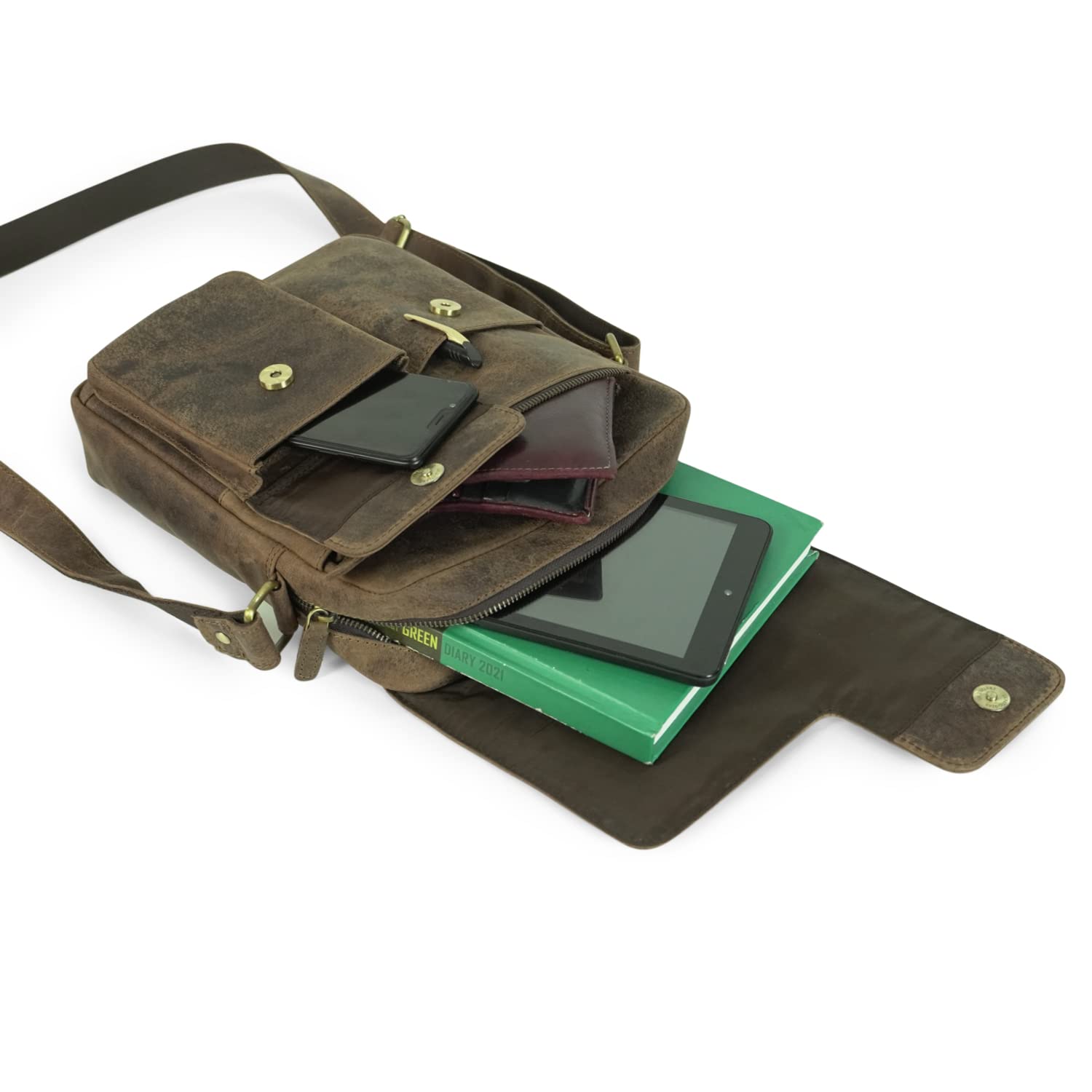 Goatter Hunter Leather 11"Inch Messenger Sling Bags For Men,