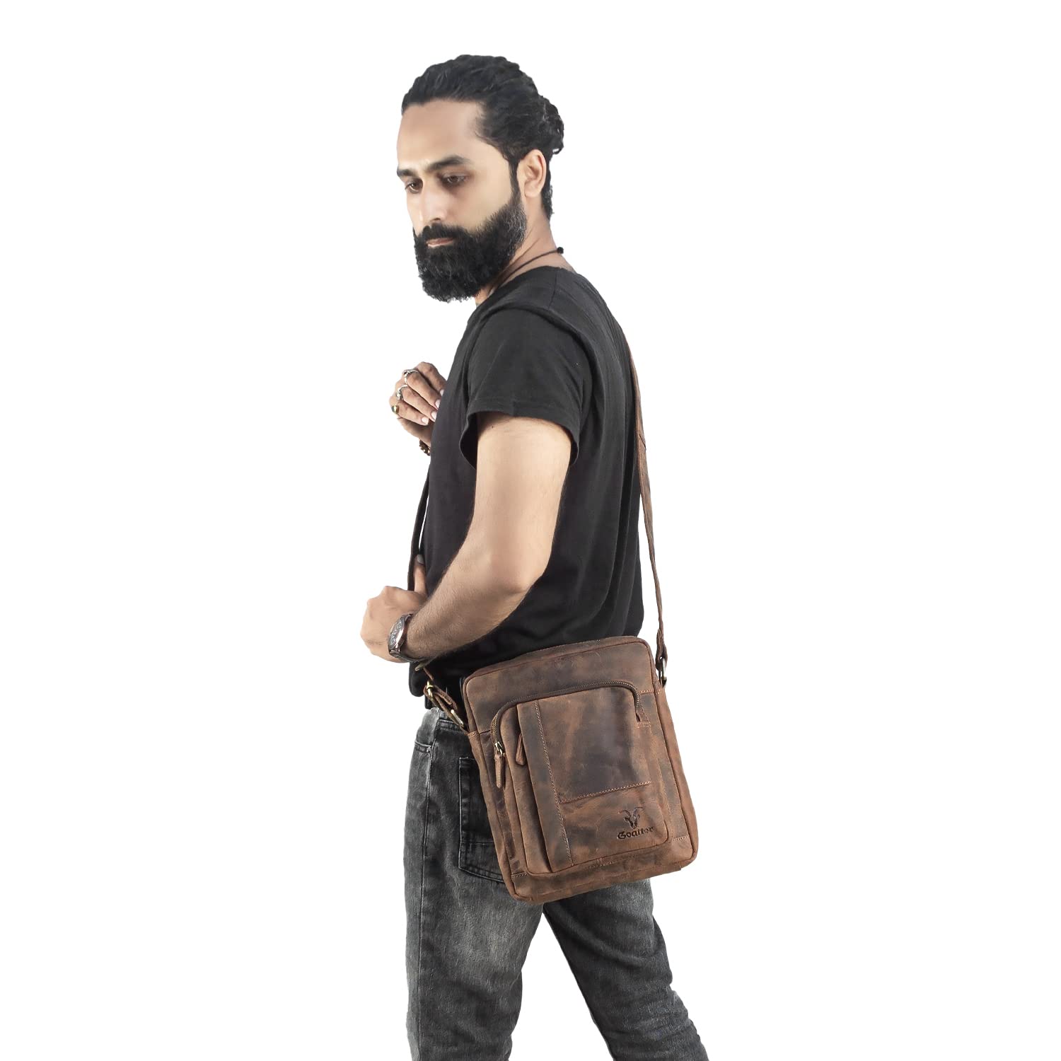 Goatter Men's Hunter Leather Multi Pockets 11″ Messenger Bag