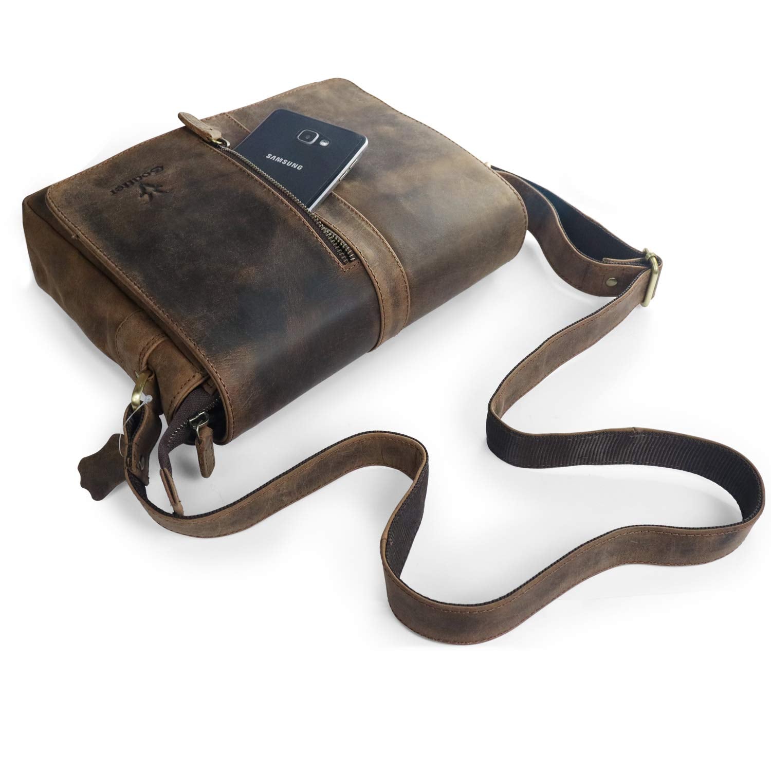 Goatter Men's Hunter Leather 11"Inch Sling Messenger Bag