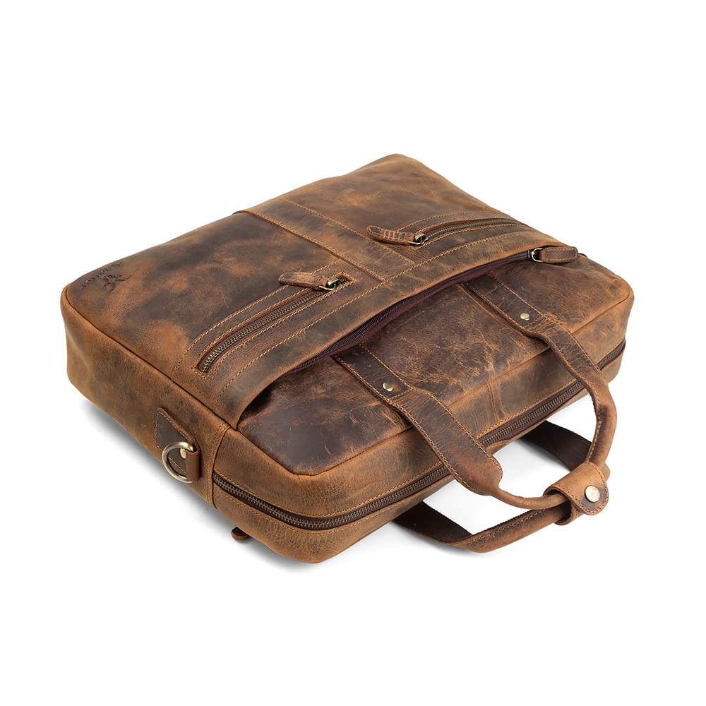 Goatter Hunter Leather  Multi Pockets Office Laptop Messenger Bag For Men
