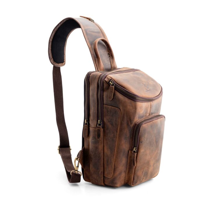 Goatter Hunter Leather Coffee Brown Men's Chest Bag/Backpack