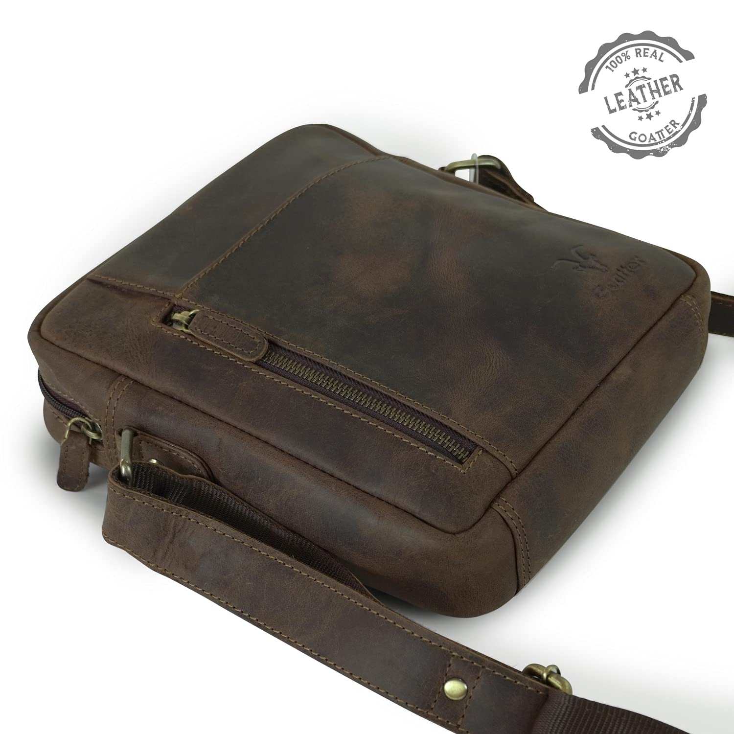 Goatter Men’s Hunter Leather Multi Pocket Messenger Sling Bag