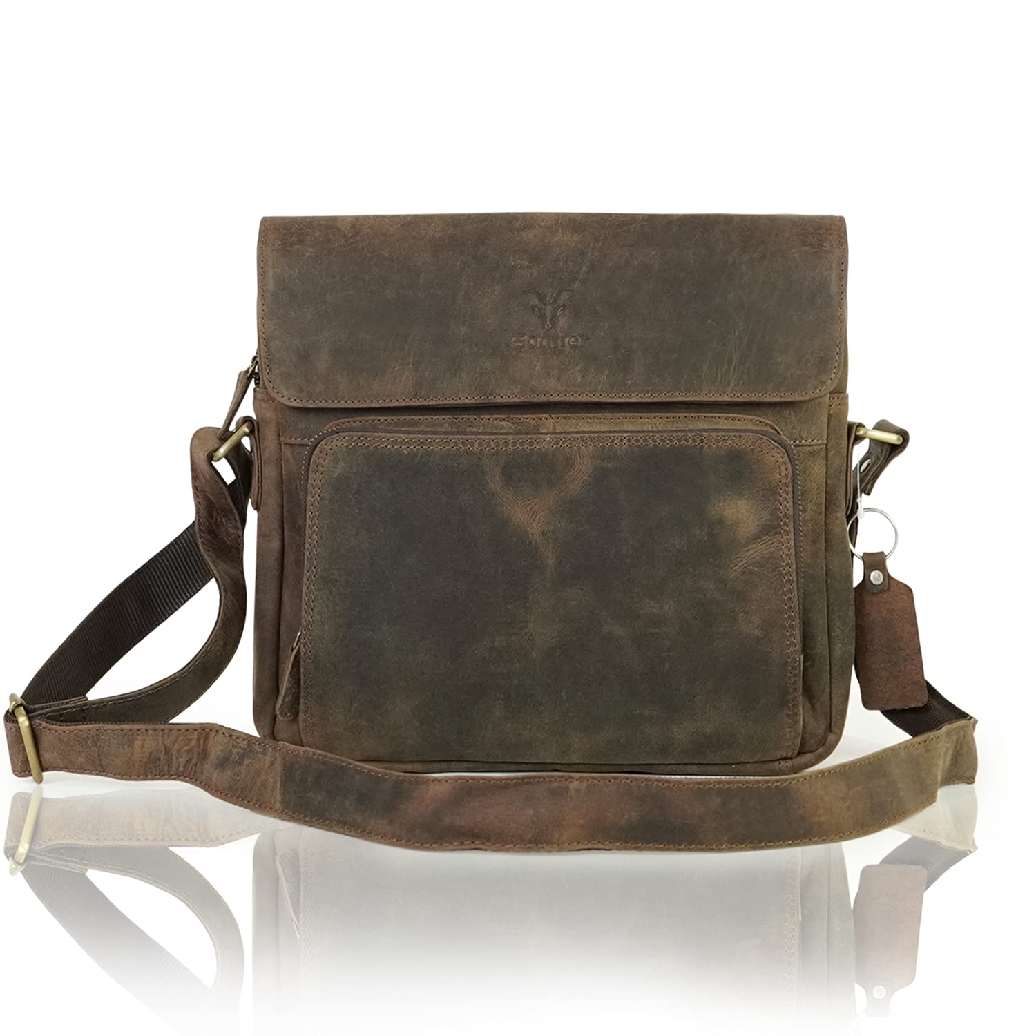Goatter Men’s Hunter Leather 12 Inch Messenger Bag,