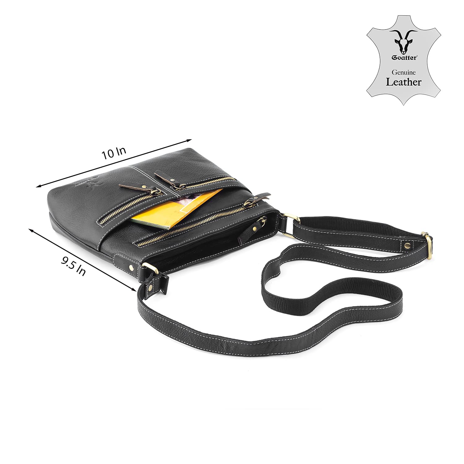 Goatter Genuine Soft Leather Daily Docket 10" Inch Sling Cross-Body Bag for Girls And Women,