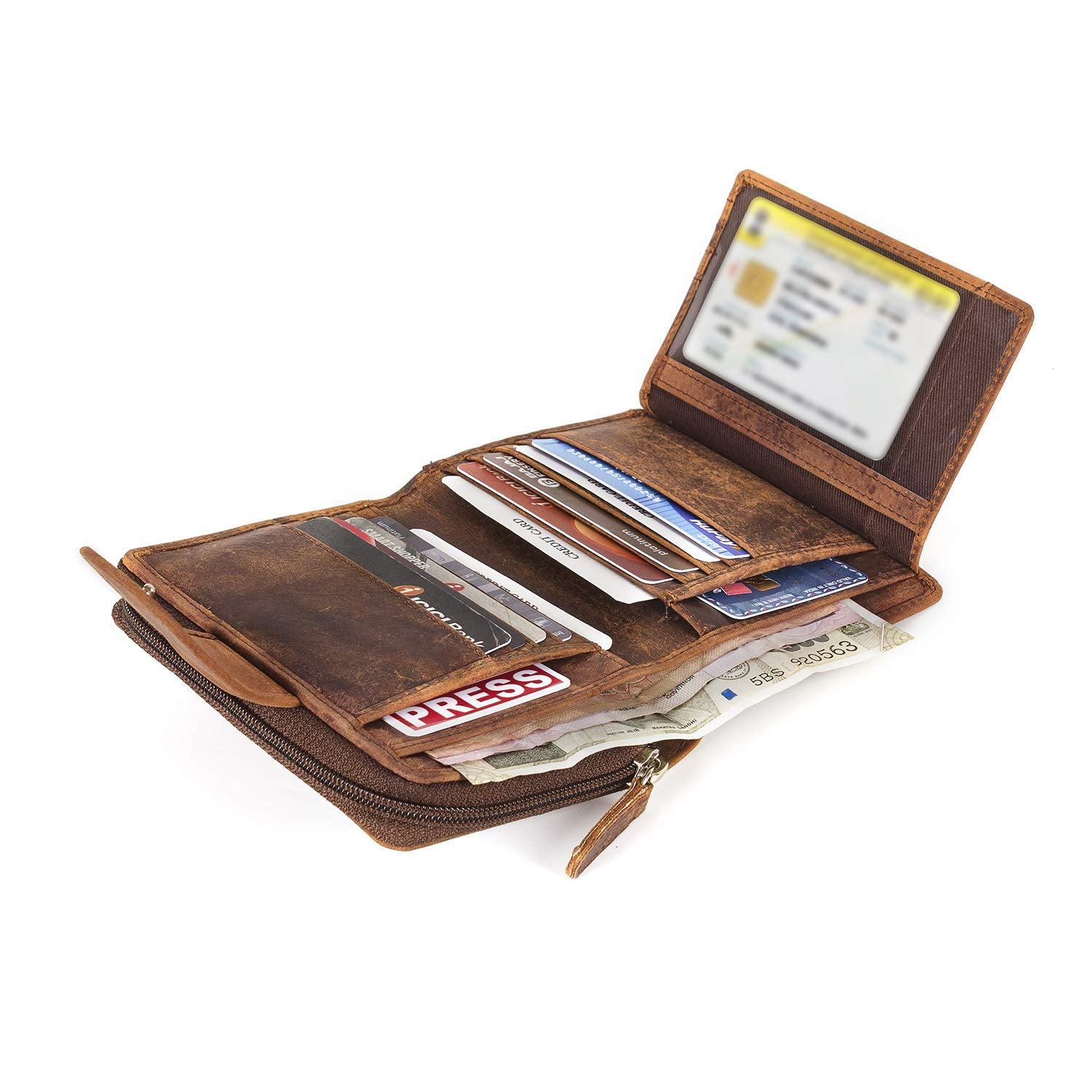 Goatter Men's Hunter Leather RFID Blocking Wallet, Big Size (Brown)