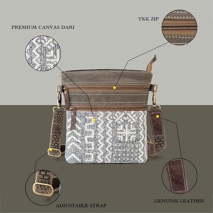 oatter Cotton Dari And Leather Material Messenger Sling Bag