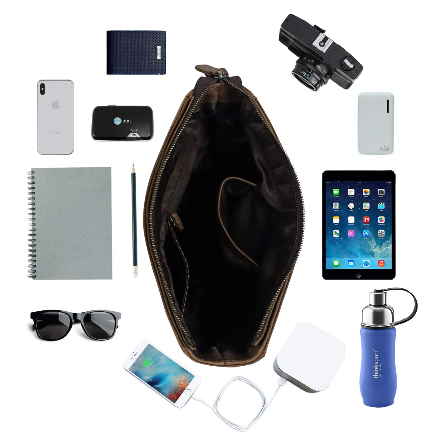 Goatter Men's Hunter Leather 11"Inch Sling Messenger Bag