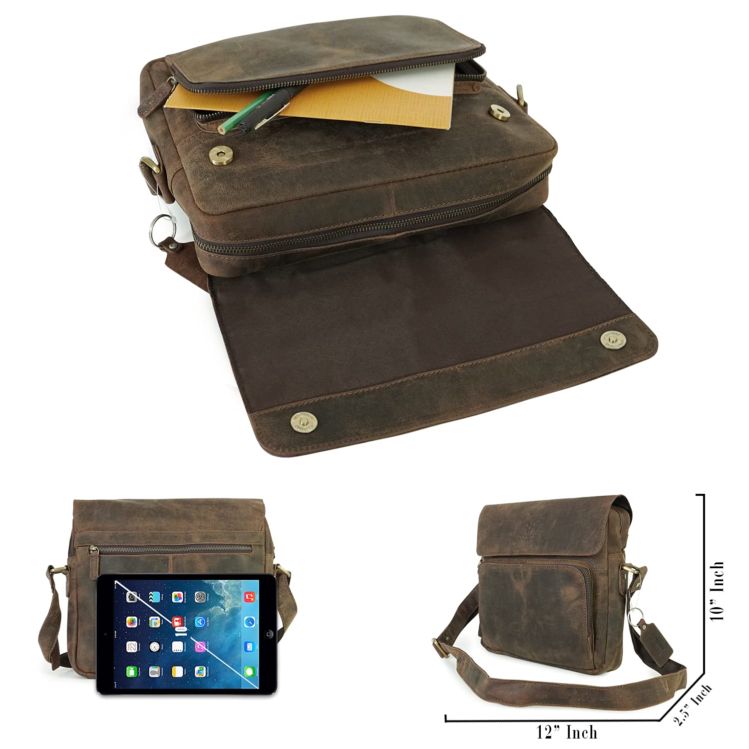 Goatter Men’s Hunter Leather 12 Inch Messenger Bag,