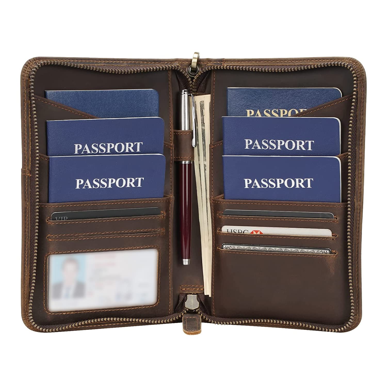Goatter Hunter Leather Family Travel Wallets and Passport Case for Men and Women