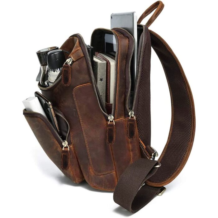 Goatter Hunter Leather Coffee Brown Men's Chest Bag/Backpack