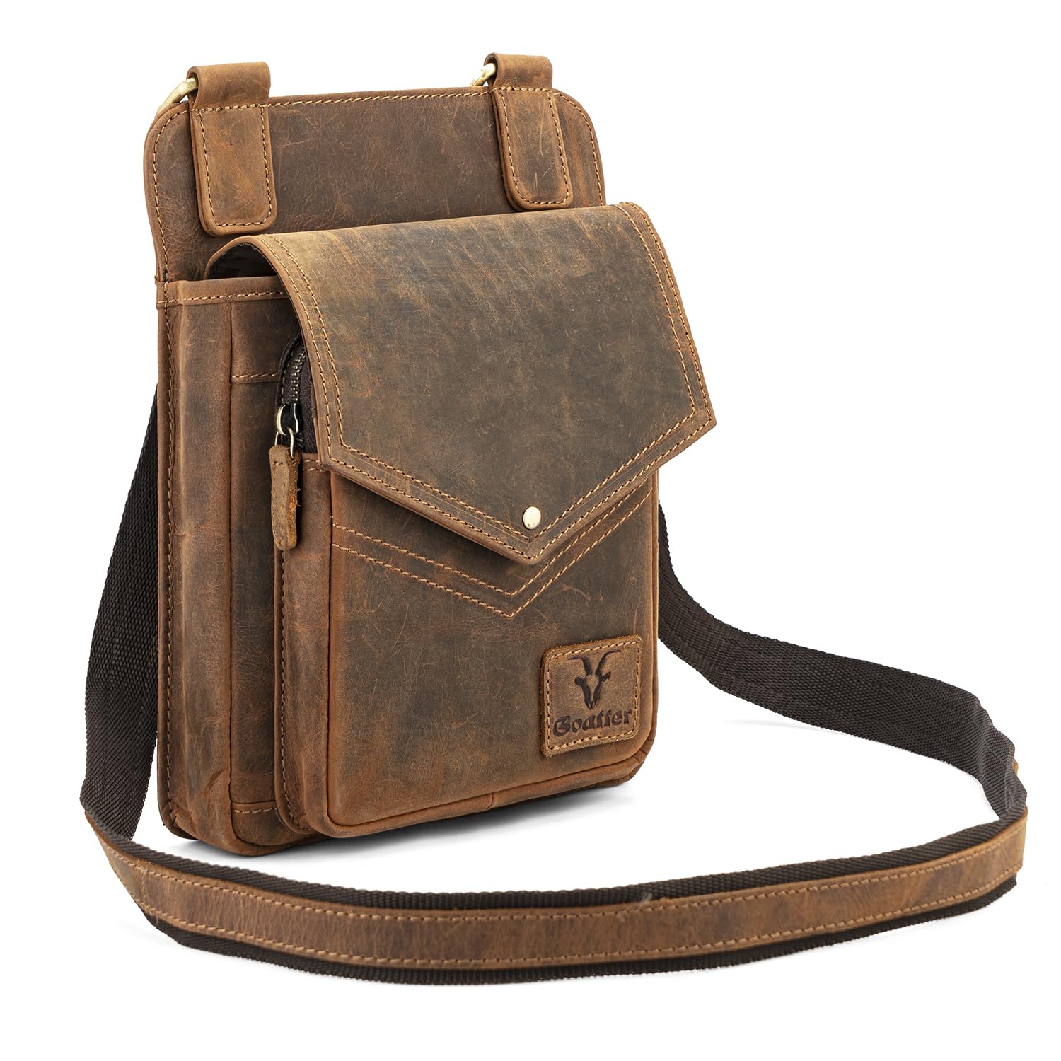 Goatter Genuine Leather Multi Pocket 11″ Inch Messenger Sling Bag For Men,