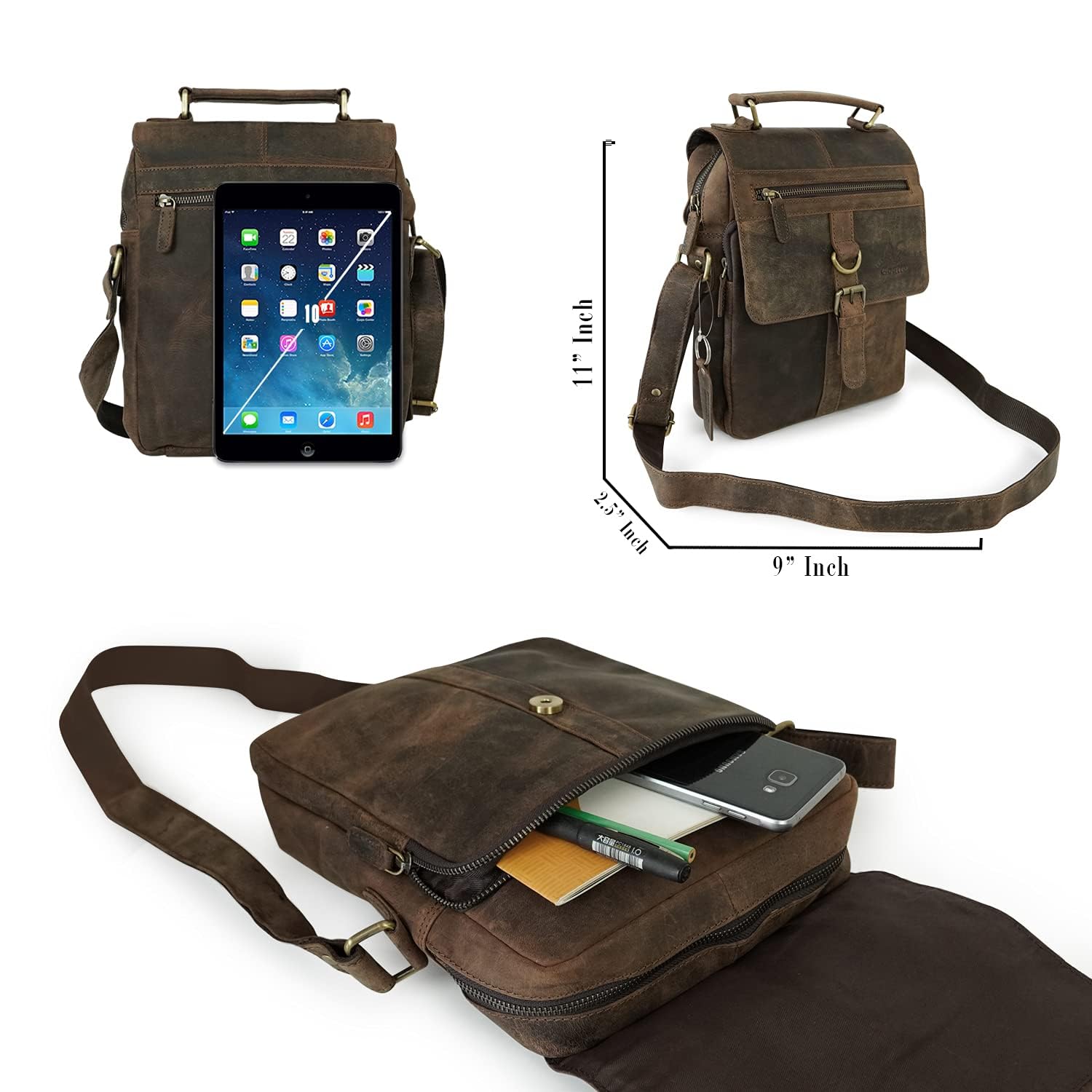 Goatter Men's Hunter Leather 11 Inch Messenger Bag