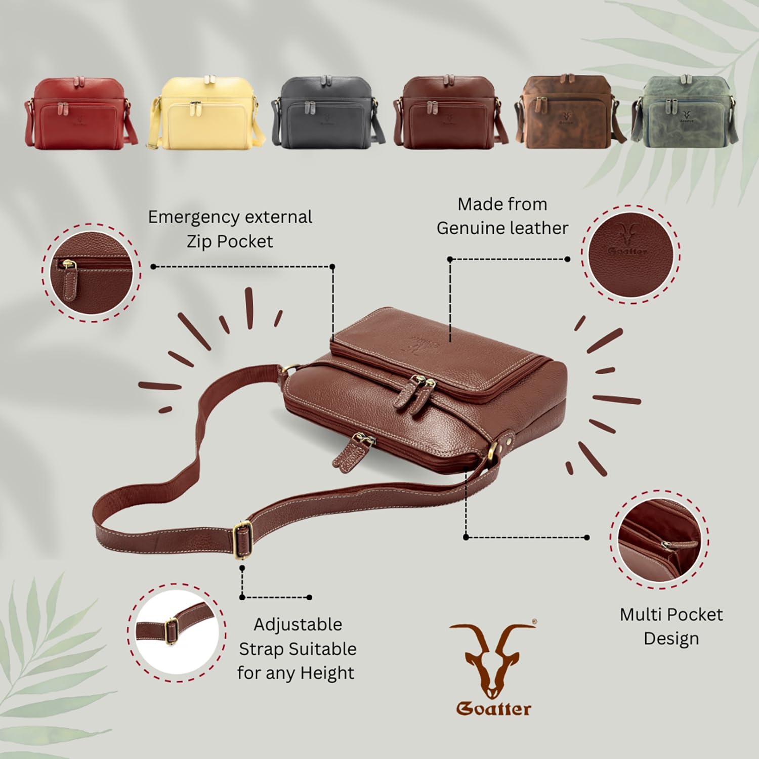 Goatter Genuine Leather Rover Classic Sling Bag for Girls and Women