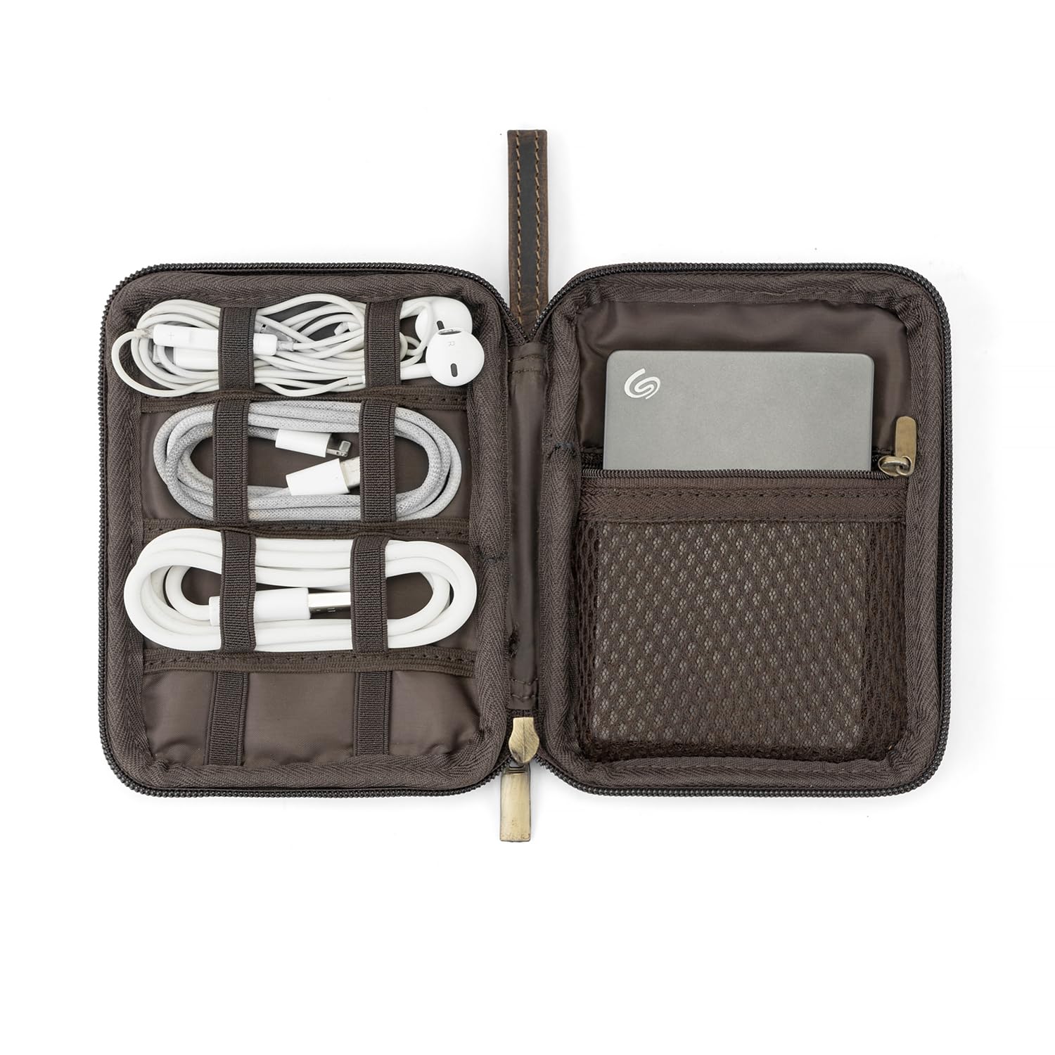 Goatter Genuine Leather Tech Organizer for Travel and Daily Use, Portable Gadget Organizer,Cable Organizer, Multipurpose Pouch