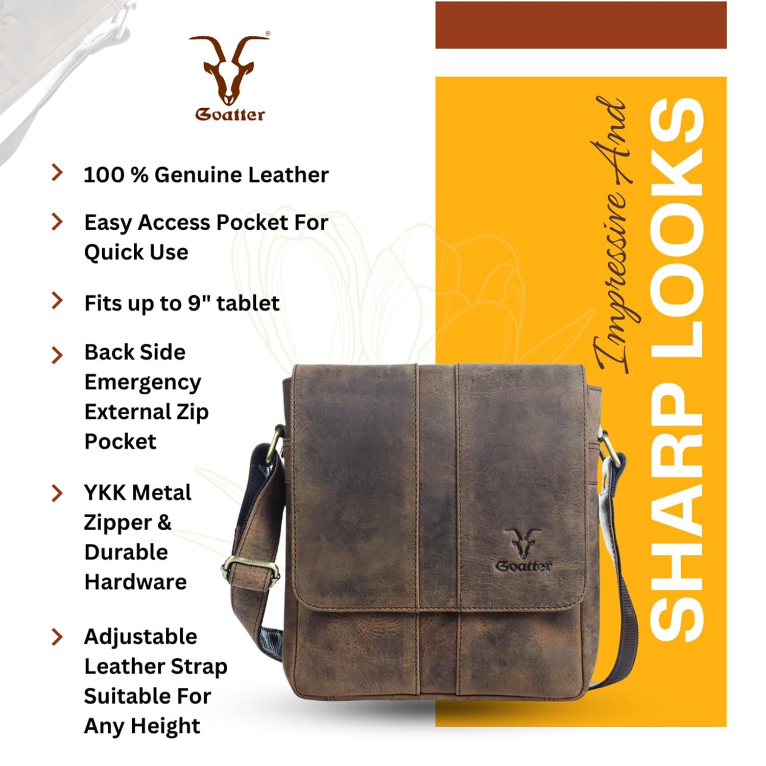 Goatter Men's Hunter Leather Messenger Bag