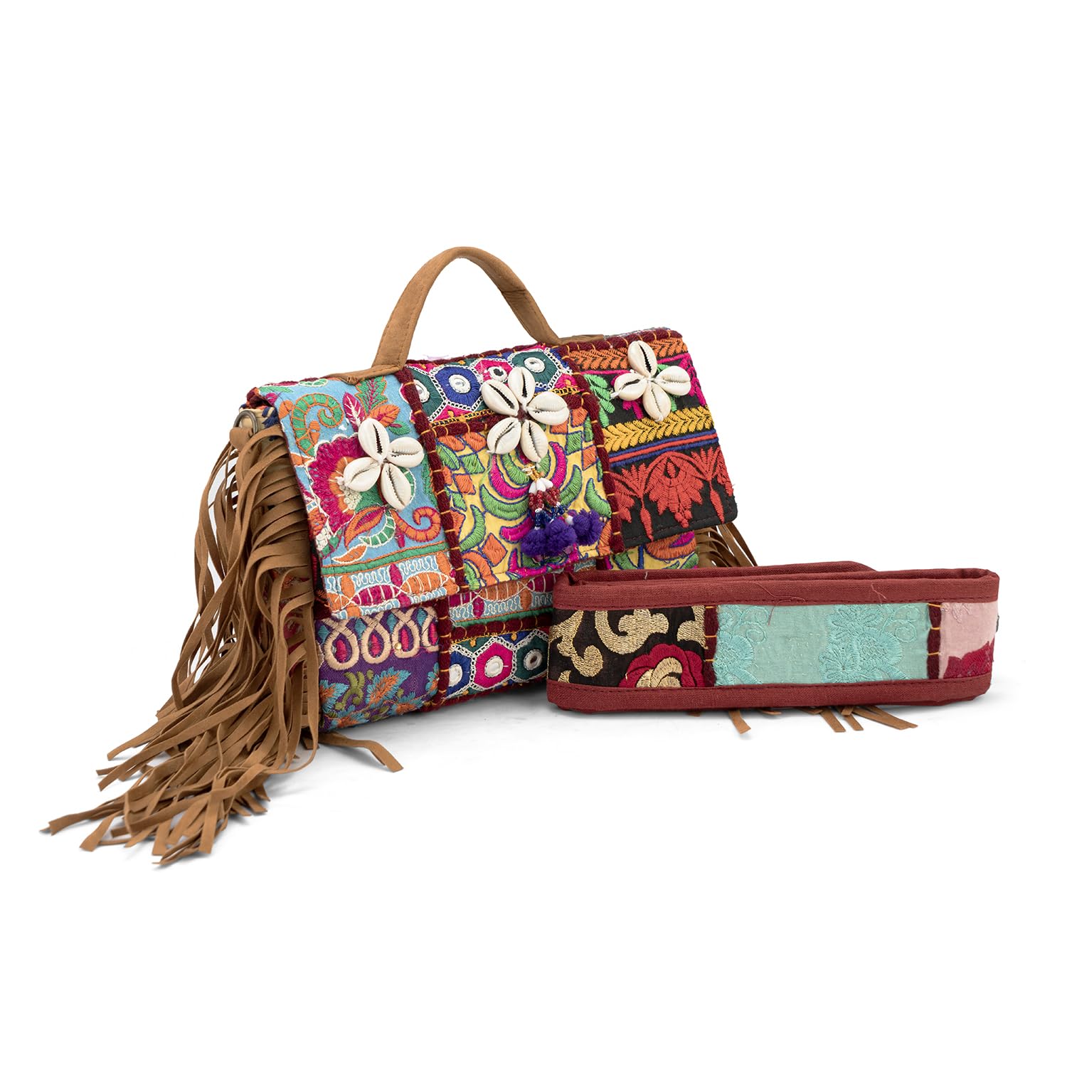 Goatter Handtooled Assorted Design Multi color Banjara Sling And Cross Body Bag For Girls And Women