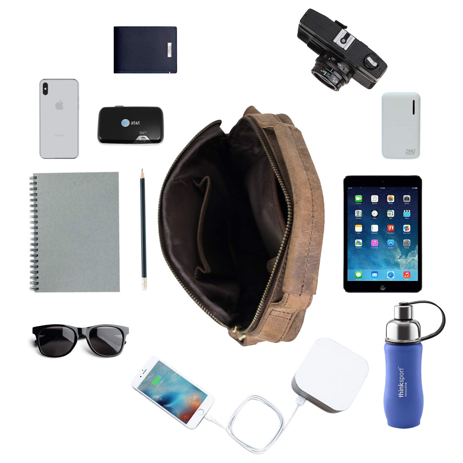 Goatter Mens Hunter Leather 11" Inch Messenger Bag