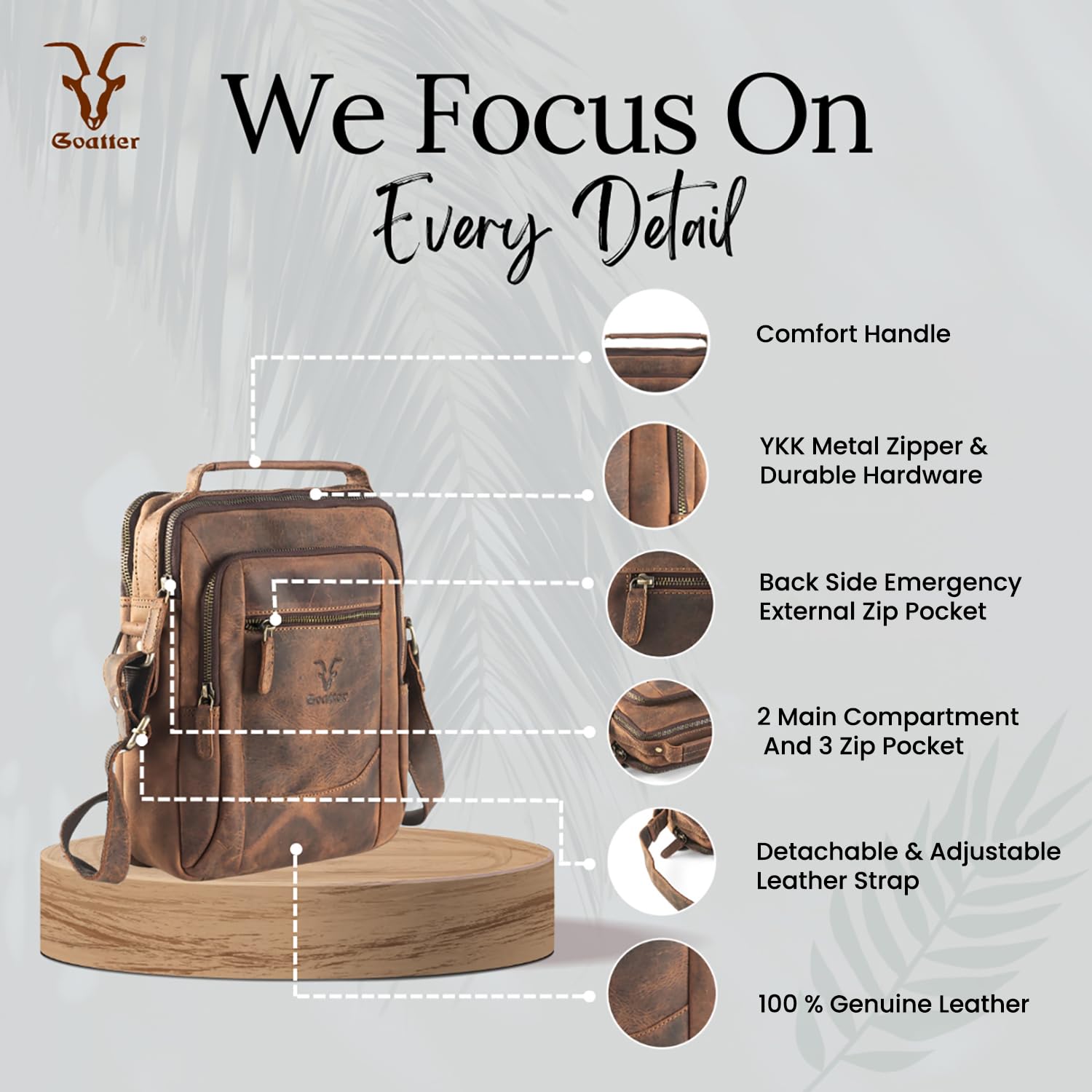 Goatter Men's Hunter Leather 11" Inch Messenger Bag