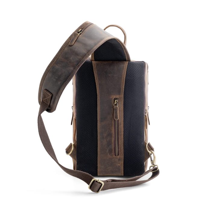 Goatter Hunter Leather Coffee Brown Men's Chest Bag/Backpack