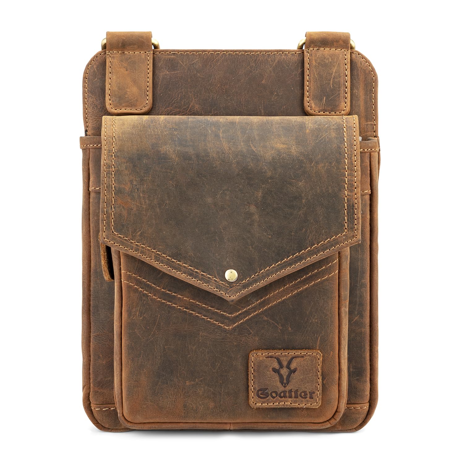 Goatter Genuine Leather Multi Pocket 11″ Inch Messenger Sling Bag For Men,