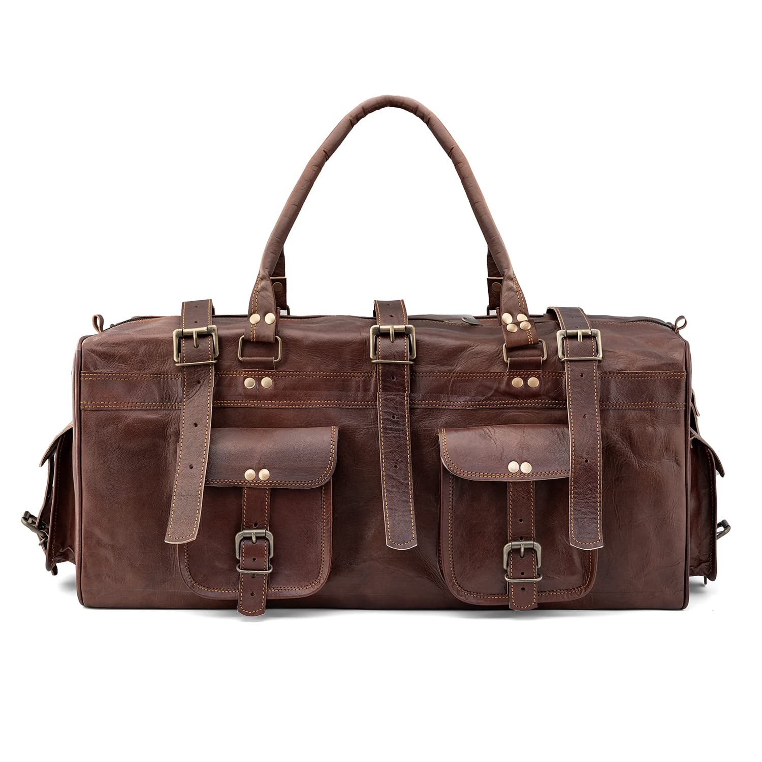 Goatter Genuine Leather Multi Pockets Travel Overnight 22″ Duffle Bag for Men Large Size