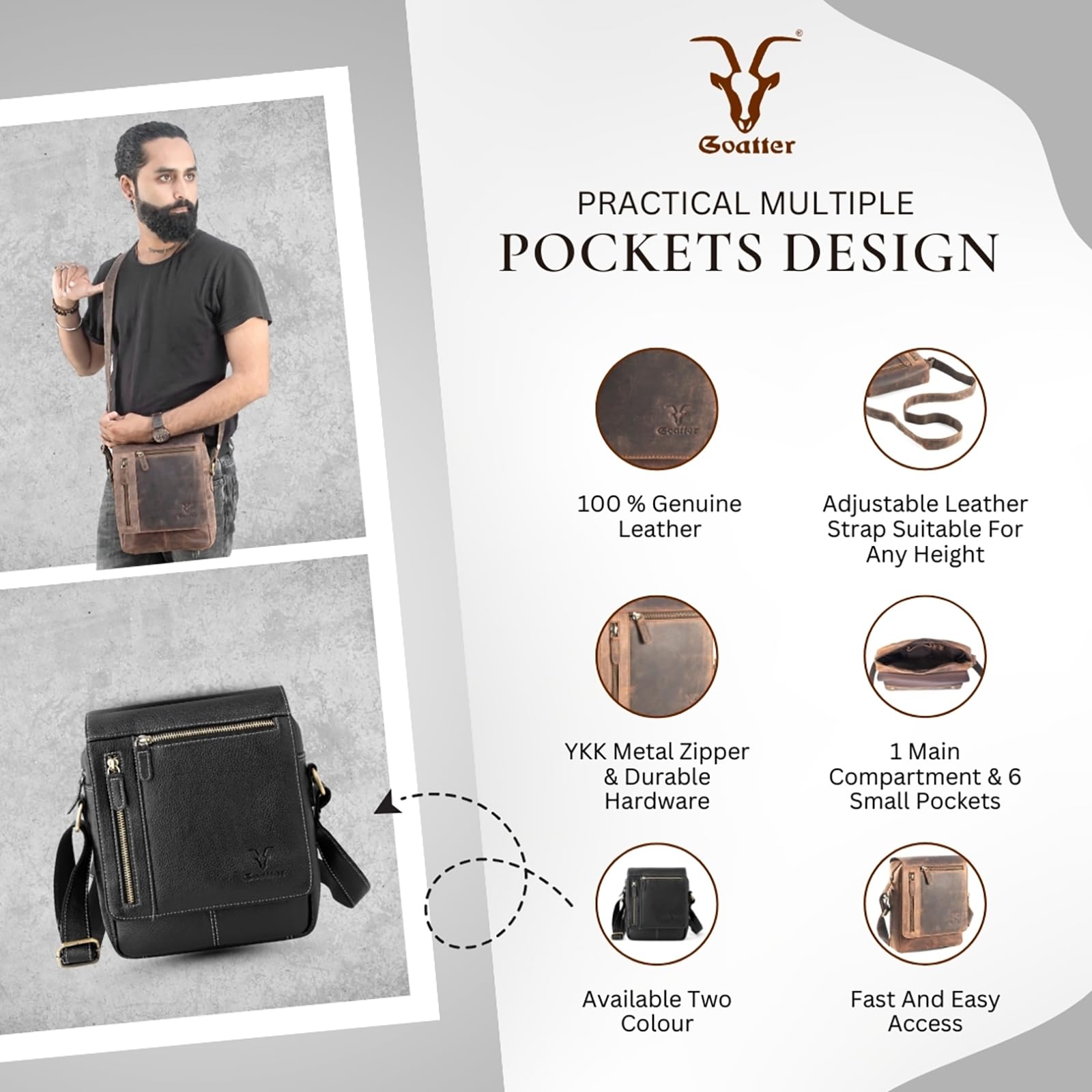 Goatter Men's Hunter Leather Messenger Sling Bag