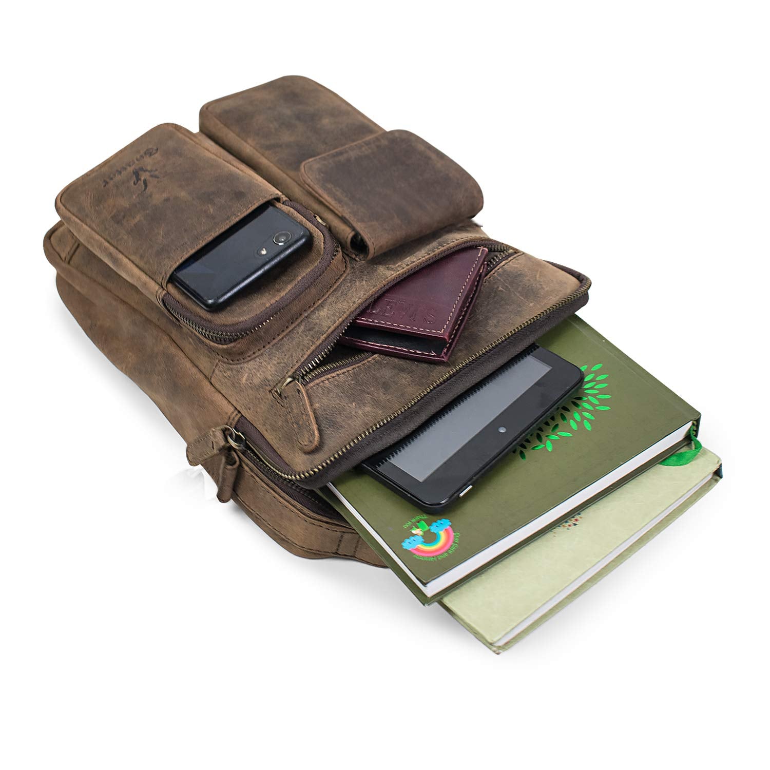 Goatter Hunter Leather Men's Multi Pocket 11" Inch Messenger Bag