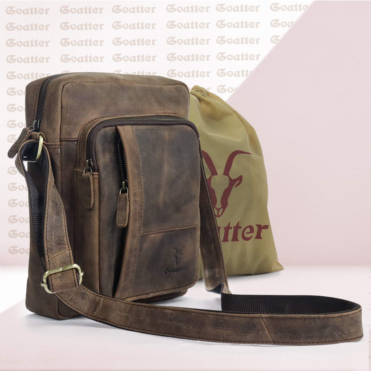 Goatter Men's Hunter Leather Multi Pockets 11″ Messenger Bag